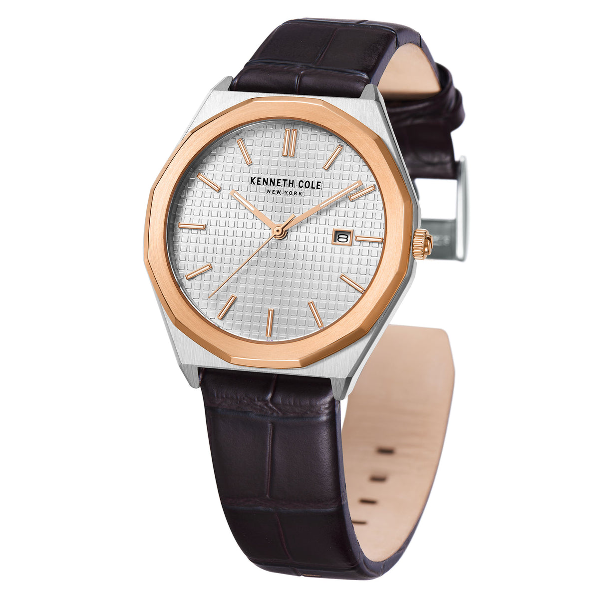 Kenneth Cole Brown Dark Leather Silver Dial Men's Watch - KCWGB2234210