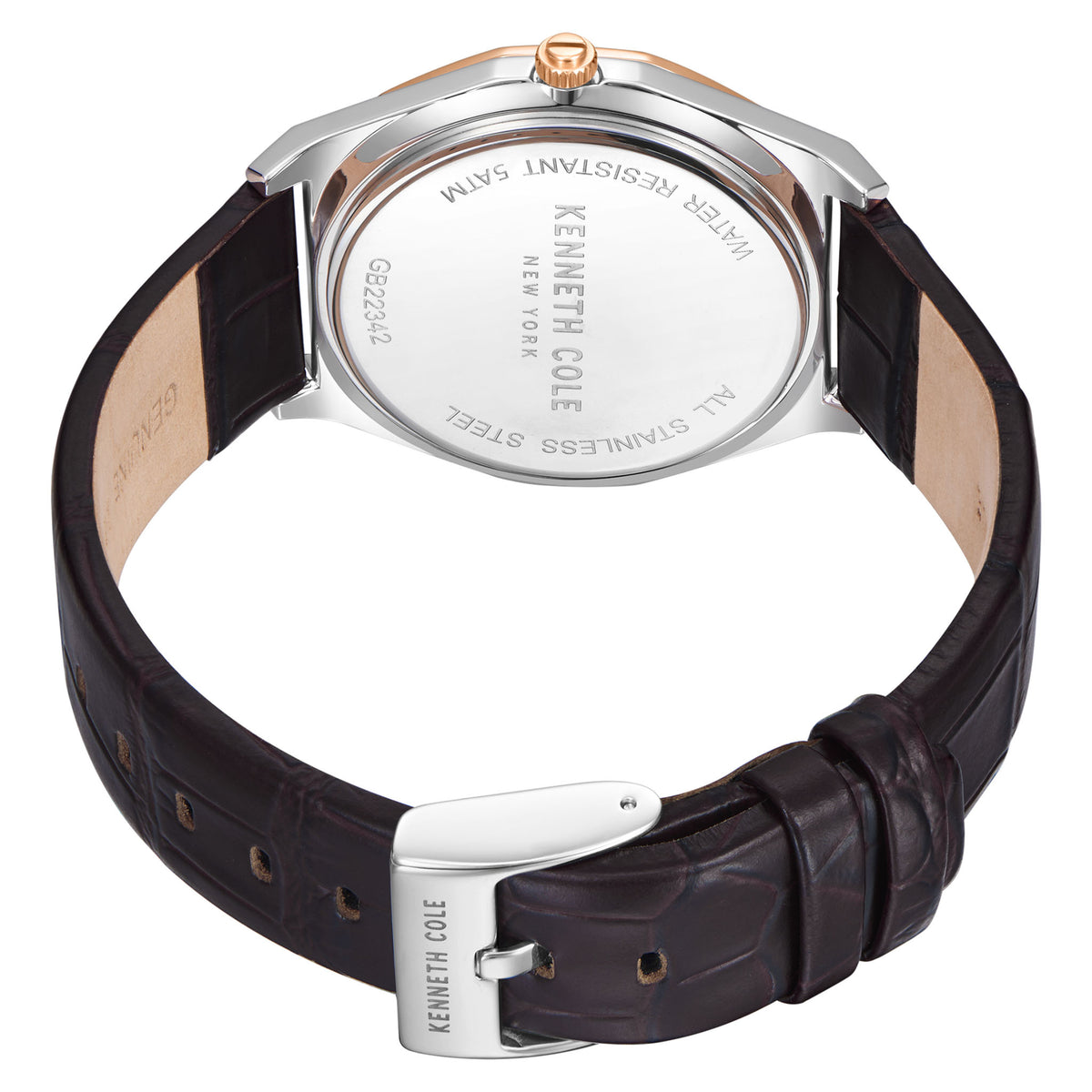 Kenneth Cole Brown Dark Leather Silver Dial Men's Watch - KCWGB2234210