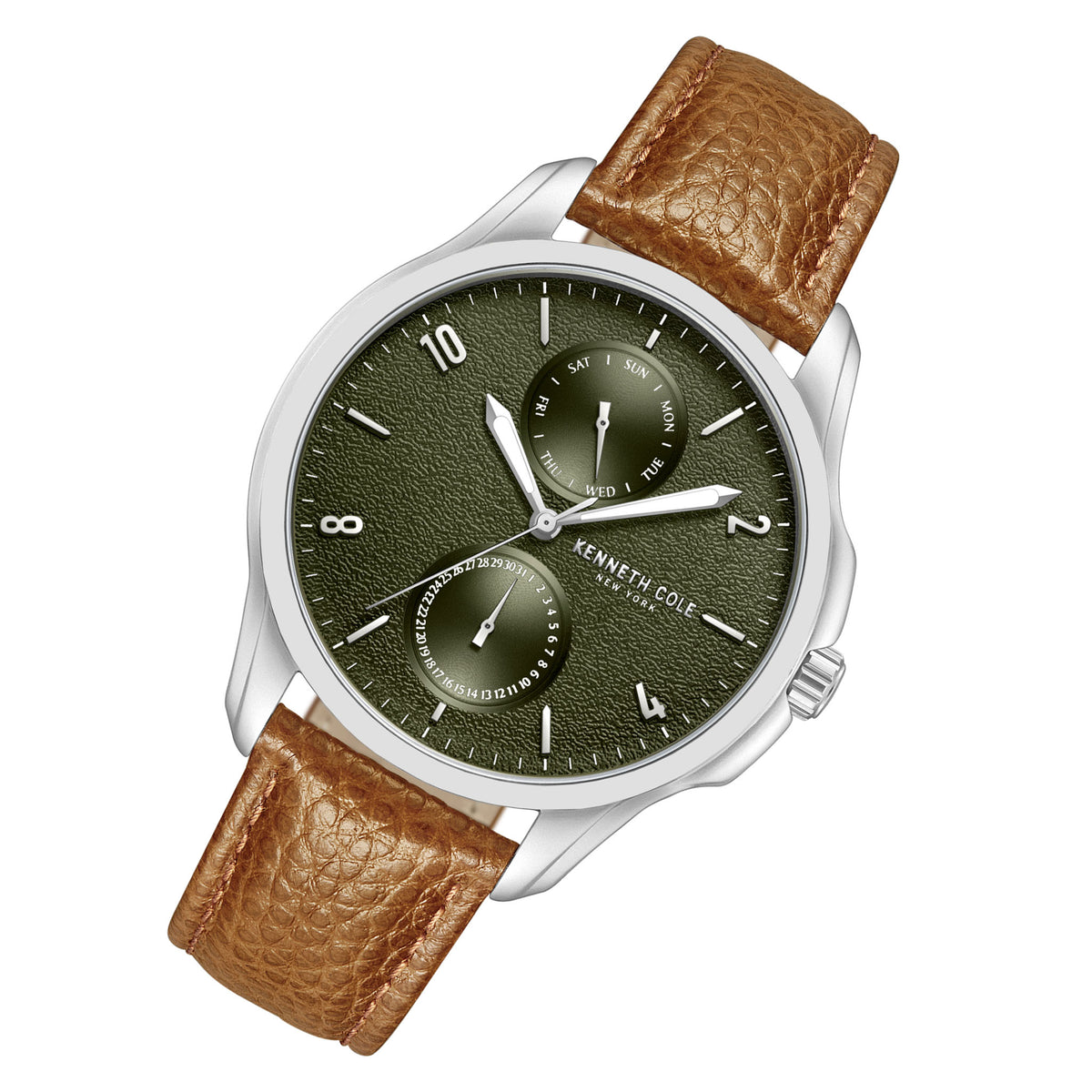 Kenneth Cole Brown Leather Green Dial Multi-function Men's Watch - KCWGF0015902