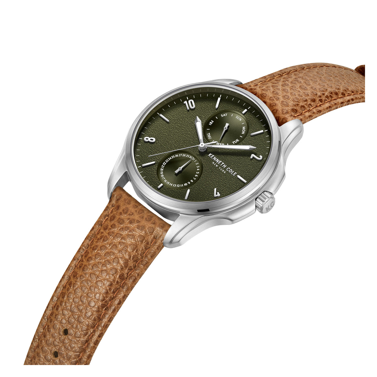 Kenneth Cole Brown Leather Green Dial Multi-function Men's Watch - KCWGF0015902