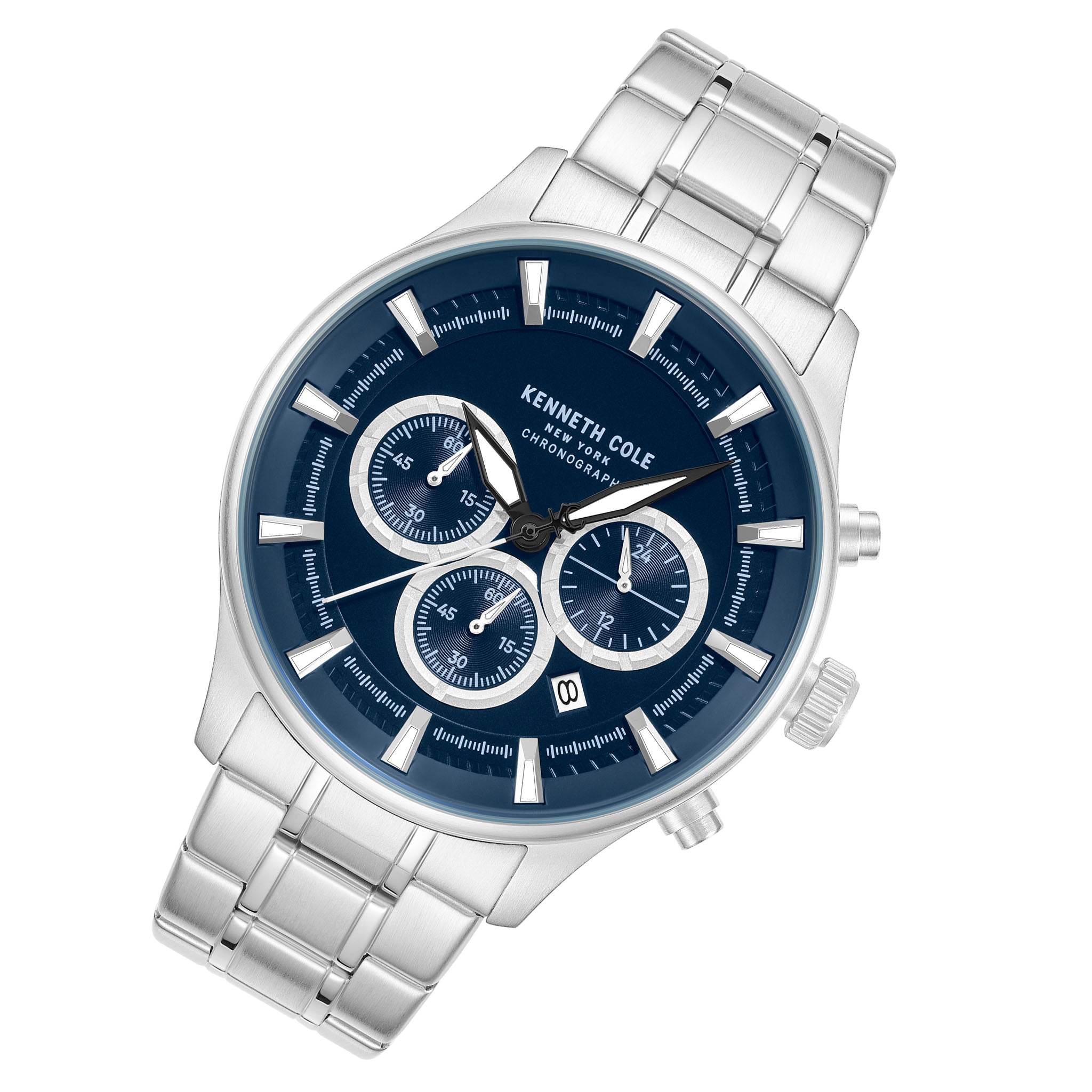 Kenneth Cole Silver Steel Blue Dial Chronograph Men's Watch - KCWGI0058401
