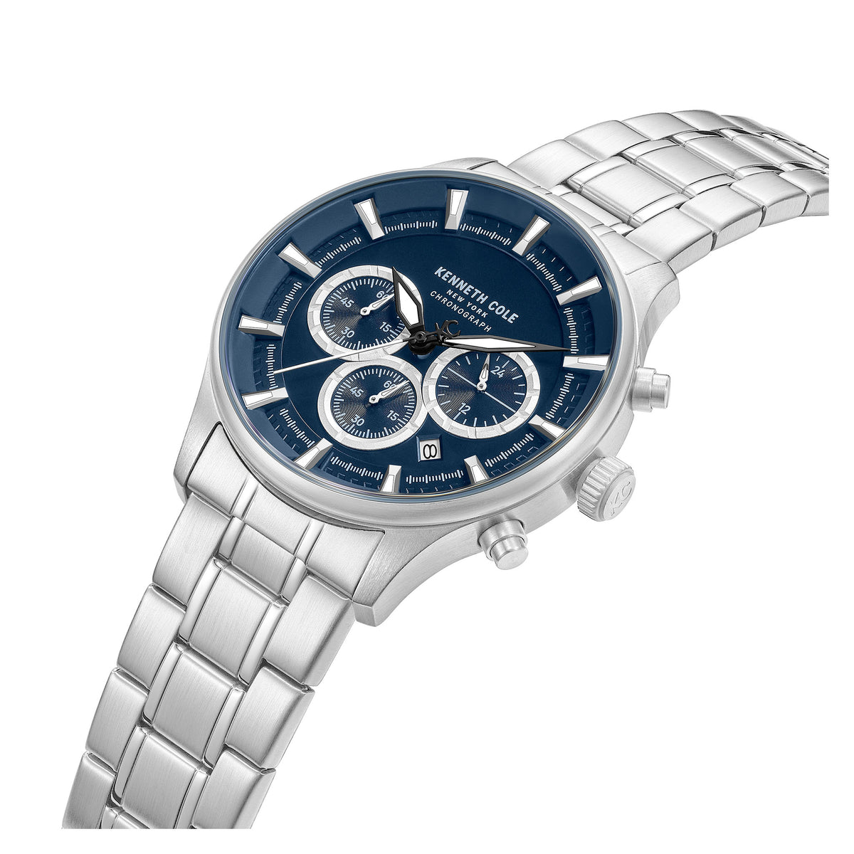 Kenneth Cole Silver Steel Blue Dial Chronograph Men's Watch - KCWGI0058401