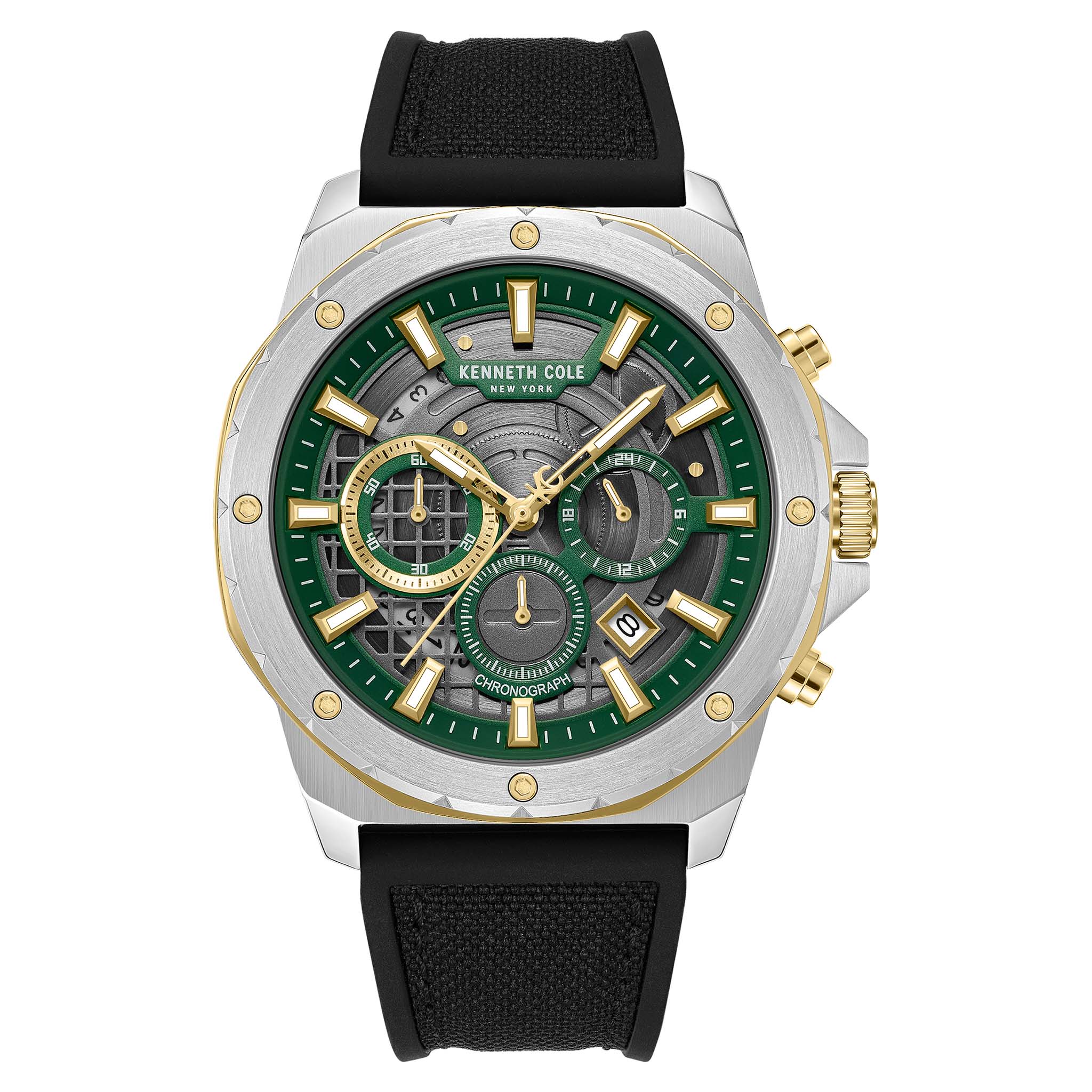Kenneth Cole Stainless Steel Green Dial Silicon + Nylon Men's Watch - KCWGO0087603