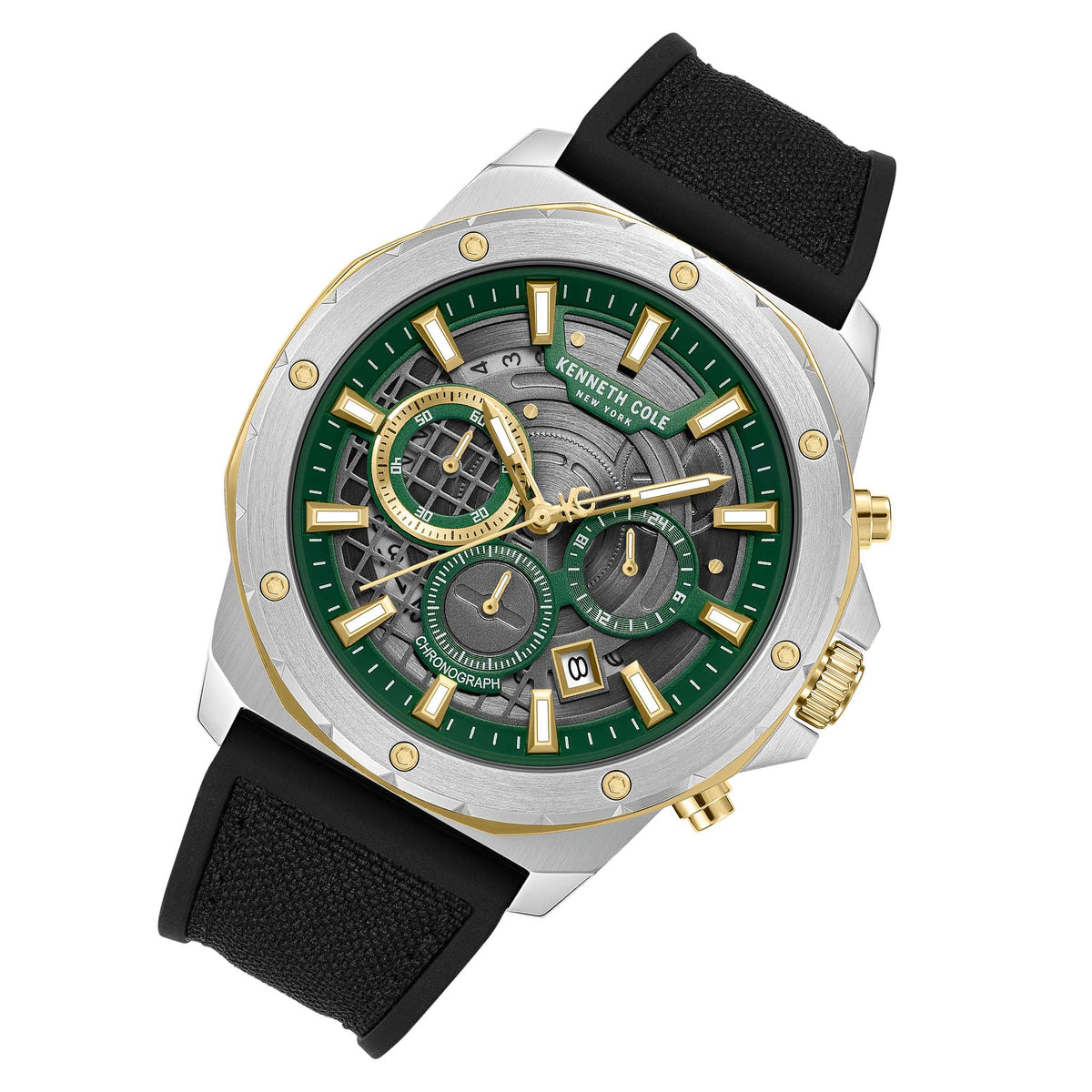 Kenneth Cole Silicone & Nylon Green Dial Chronograph Men's Watch - KCWGO0087603