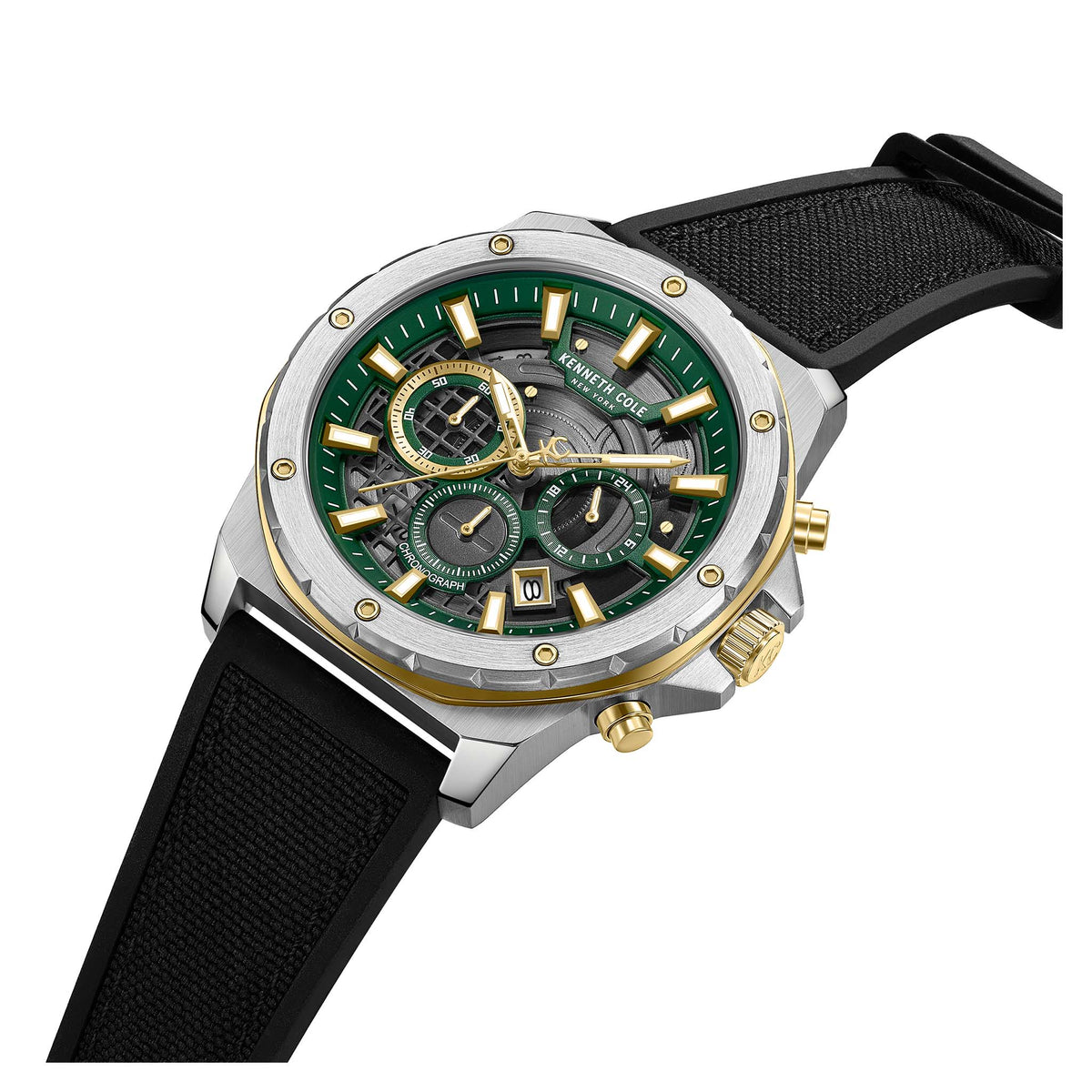 Kenneth Cole Silicone & Nylon Green Dial Chronograph Men's Watch - KCWGO0087603