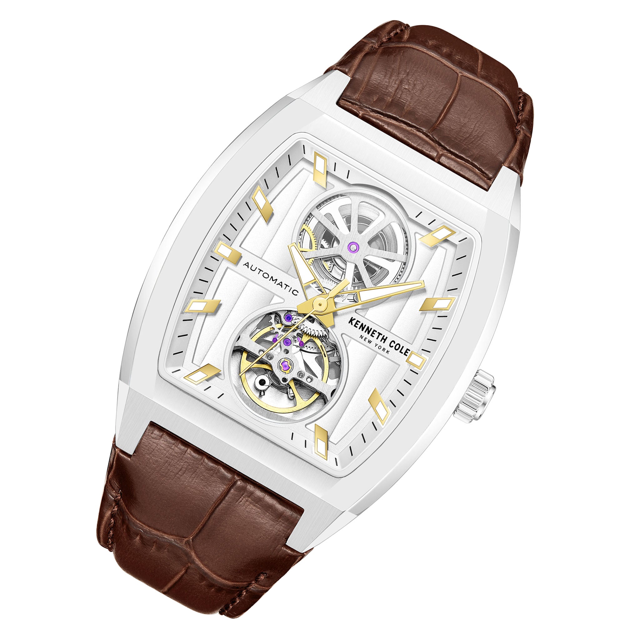 Kenneth Cole Brown Leather Silver Dial Automatic Men's Watch - KCWGX0058801