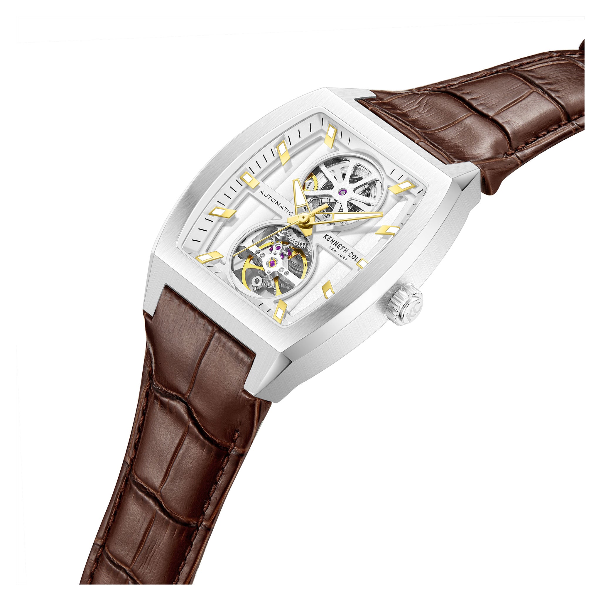 Kenneth Cole Brown Leather Silver Dial Automatic Men's Watch - KCWGX0058801
