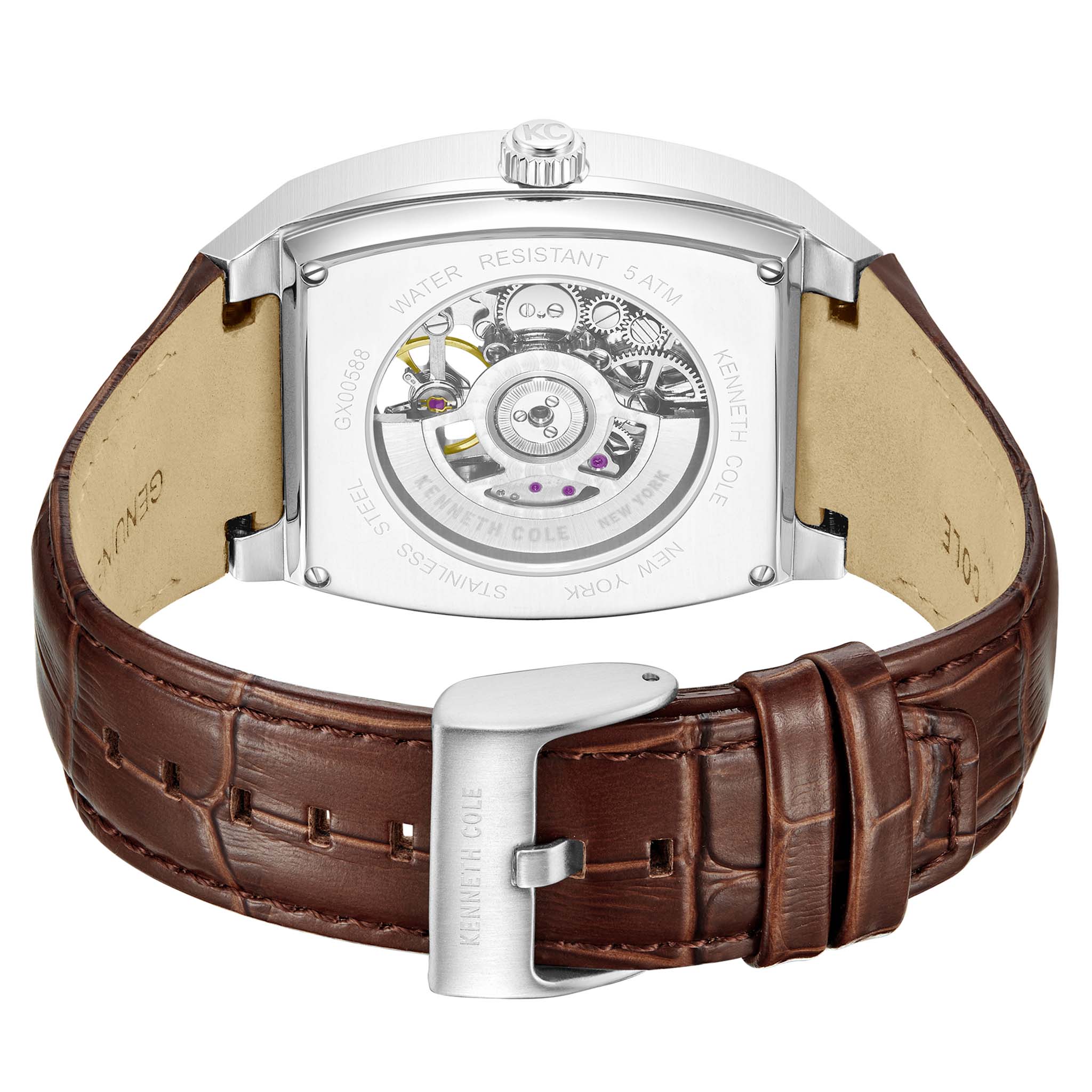 Kenneth Cole Brown Leather Silver Dial Automatic Men's Watch - KCWGX0058801