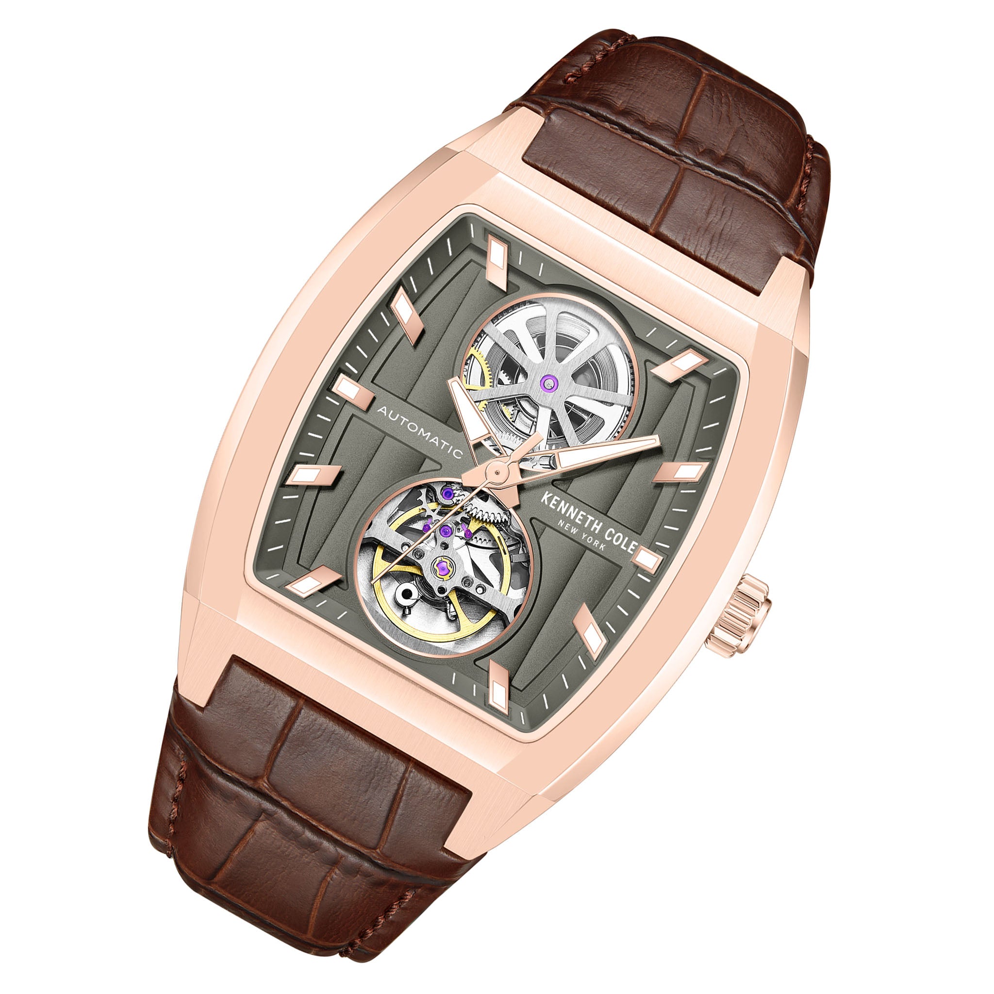 Kenneth Cole Brown Leather Gun Dial Automatic Men's Watch - KCWGX0058803