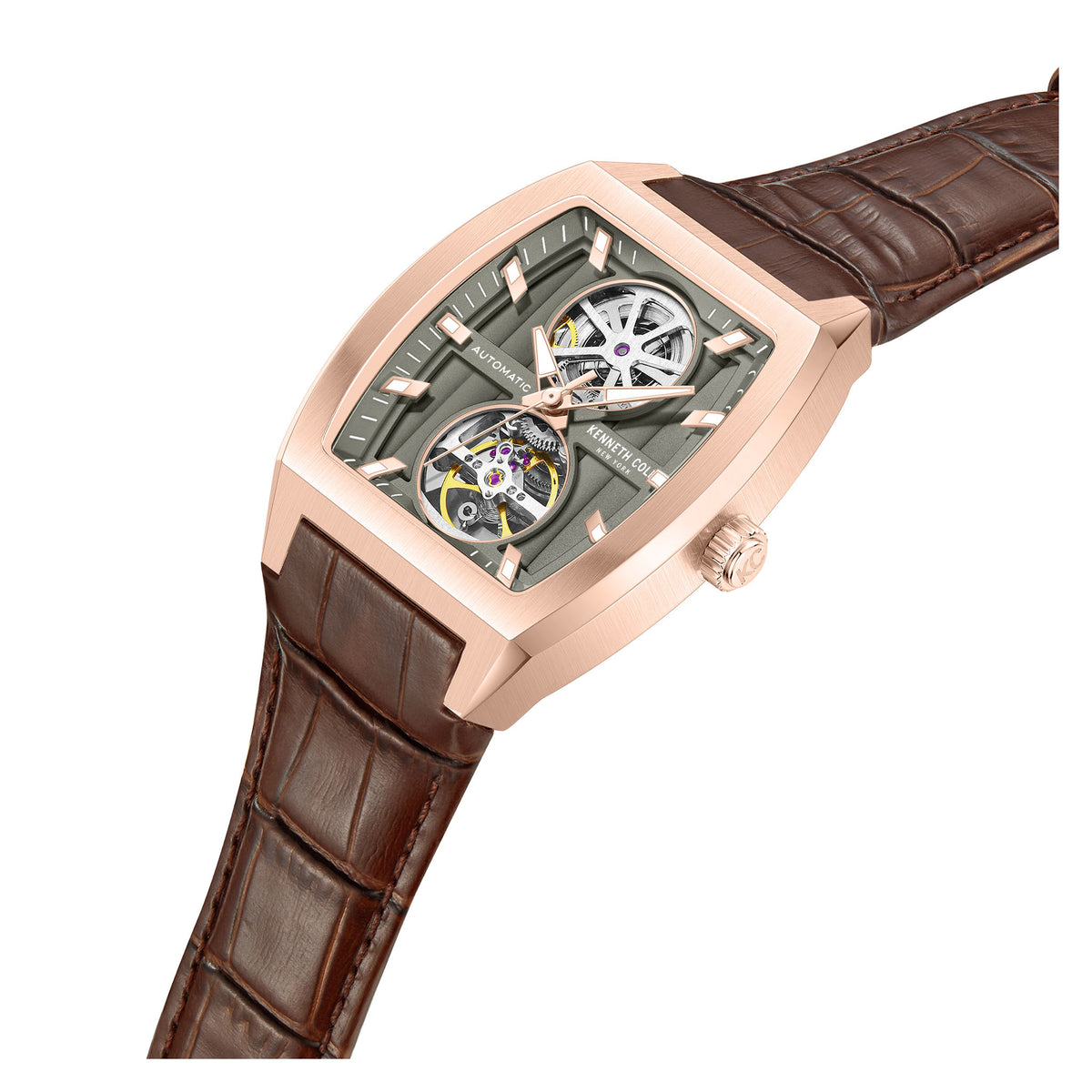Kenneth Cole Brown Leather Gun Dial Automatic Men's Watch - KCWGX0058803