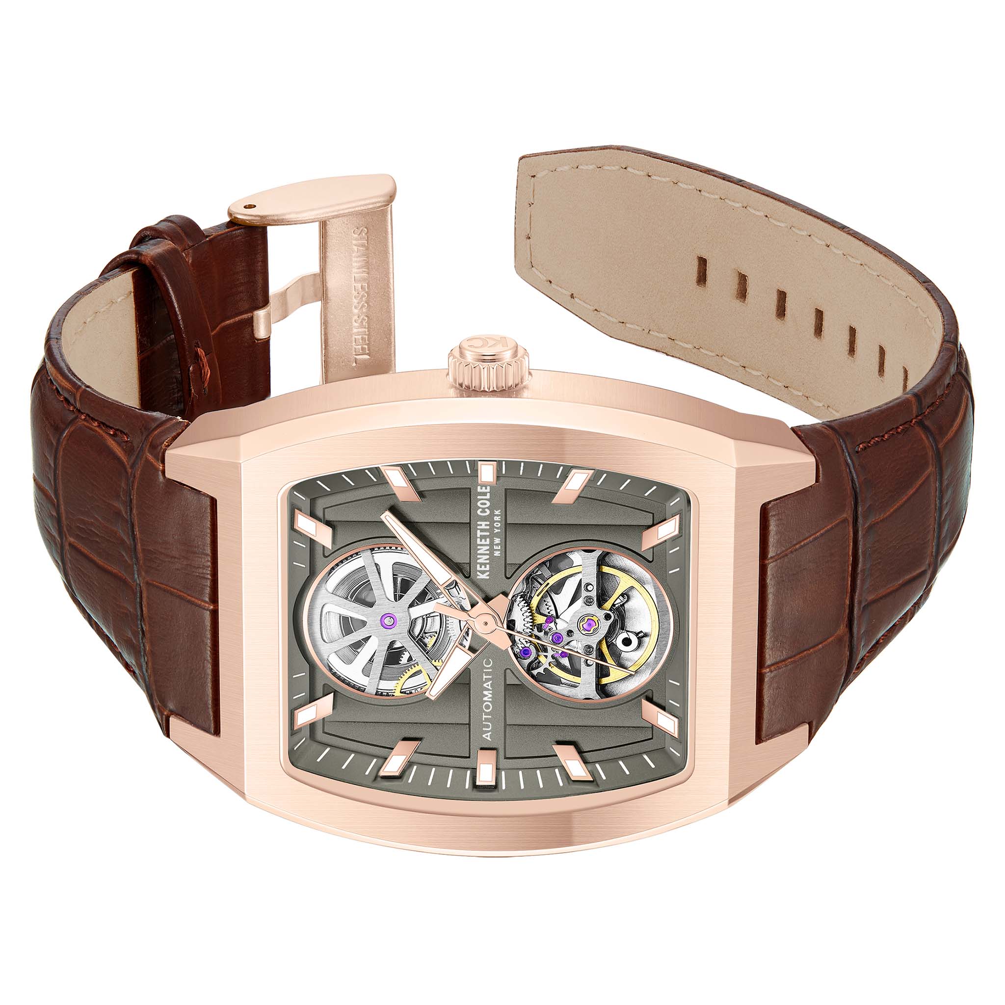 Kenneth Cole Brown Leather Gun Dial Automatic Men's Watch - KCWGX0058803