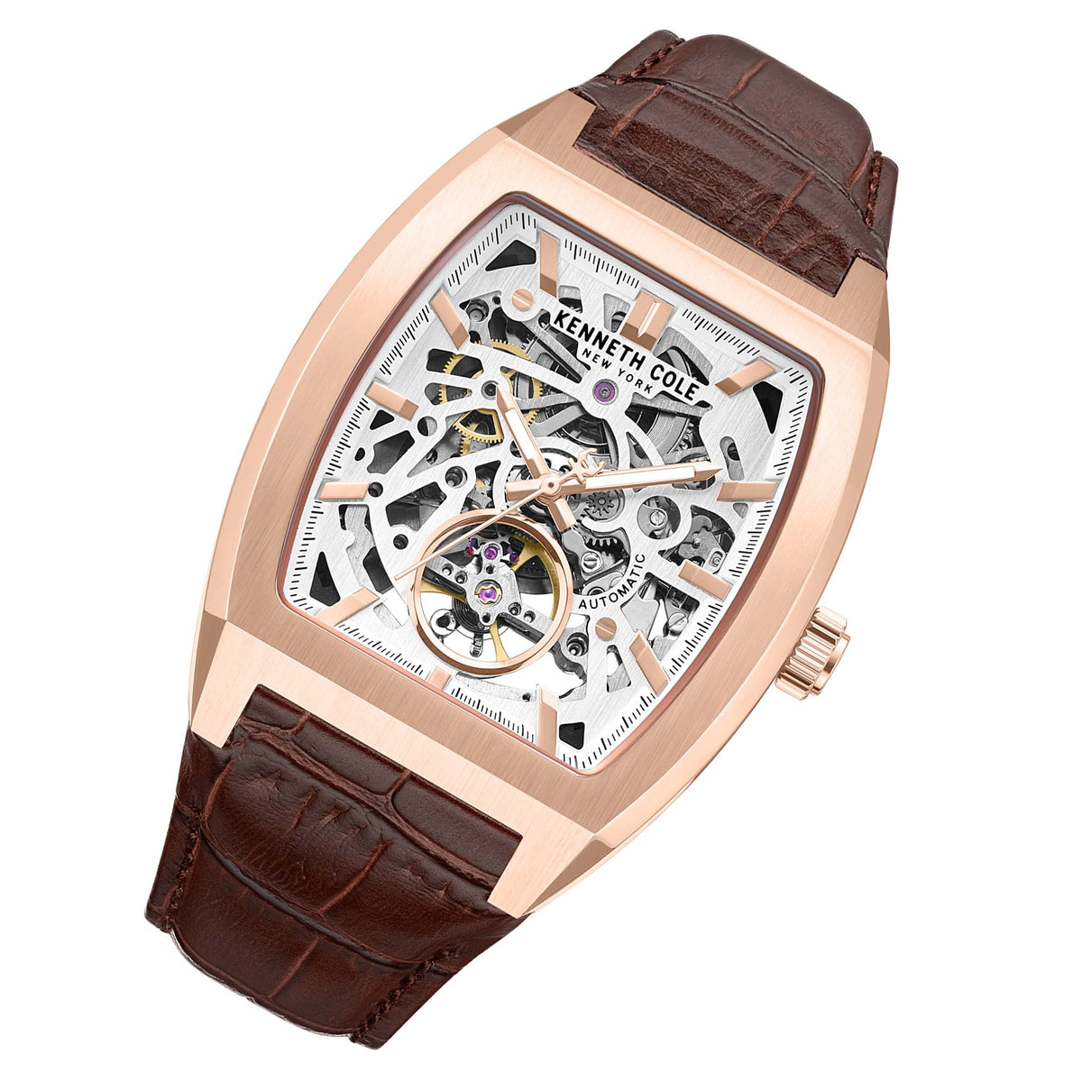 Kenneth Cole Brown Leather White Dial Automatic Men's Watch - KCWGX0077402
