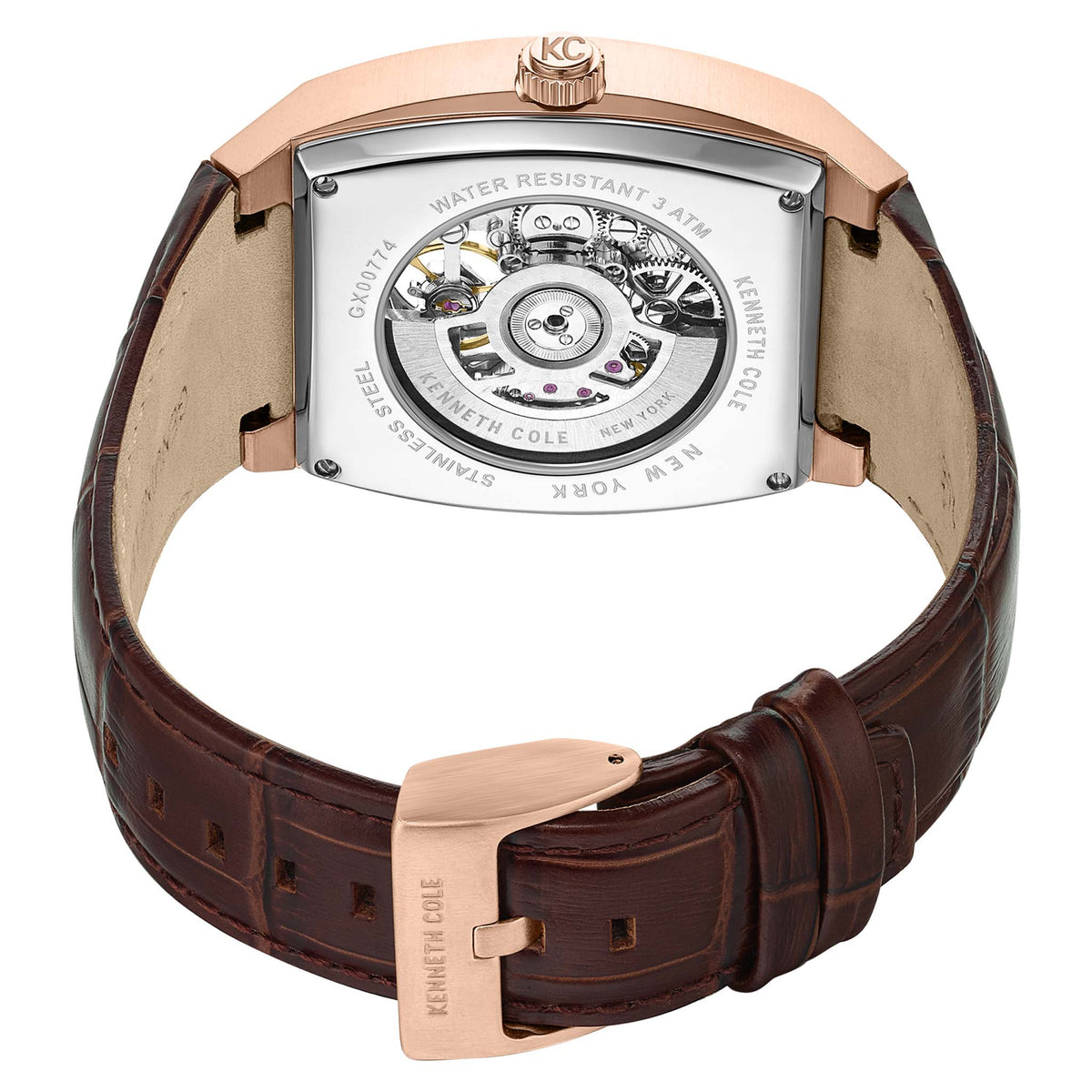 Kenneth Cole Brown Leather White Dial Automatic Men's Watch - KCWGX0077402