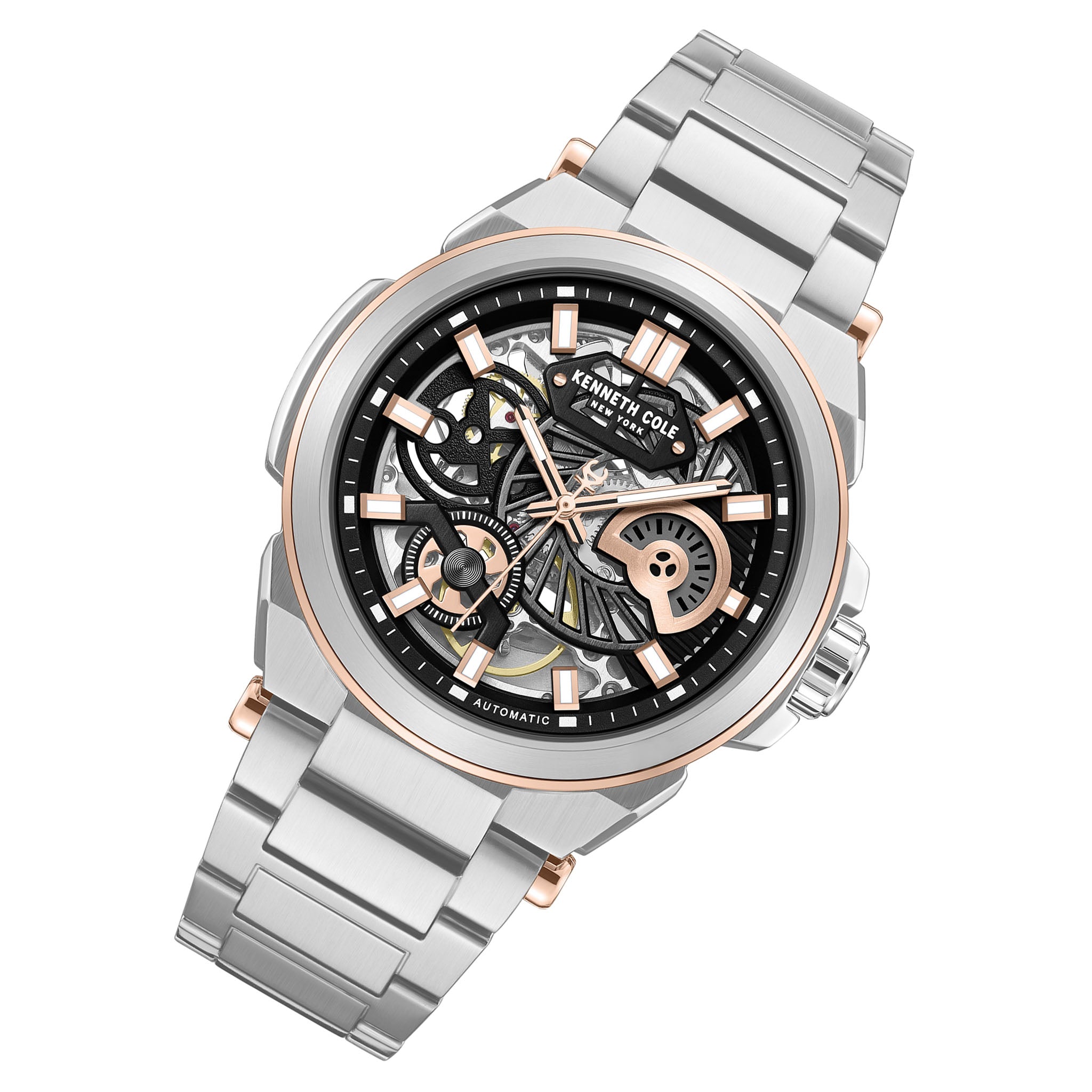 Kenneth Cole Silver Steel Black Dial Automatic Men's Watch - KCWGY0065605