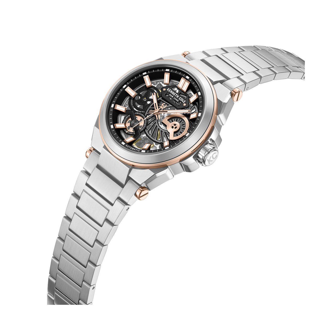 Kenneth Cole Silver Steel Black Dial Automatic Men's Watch - KCWGY0065605