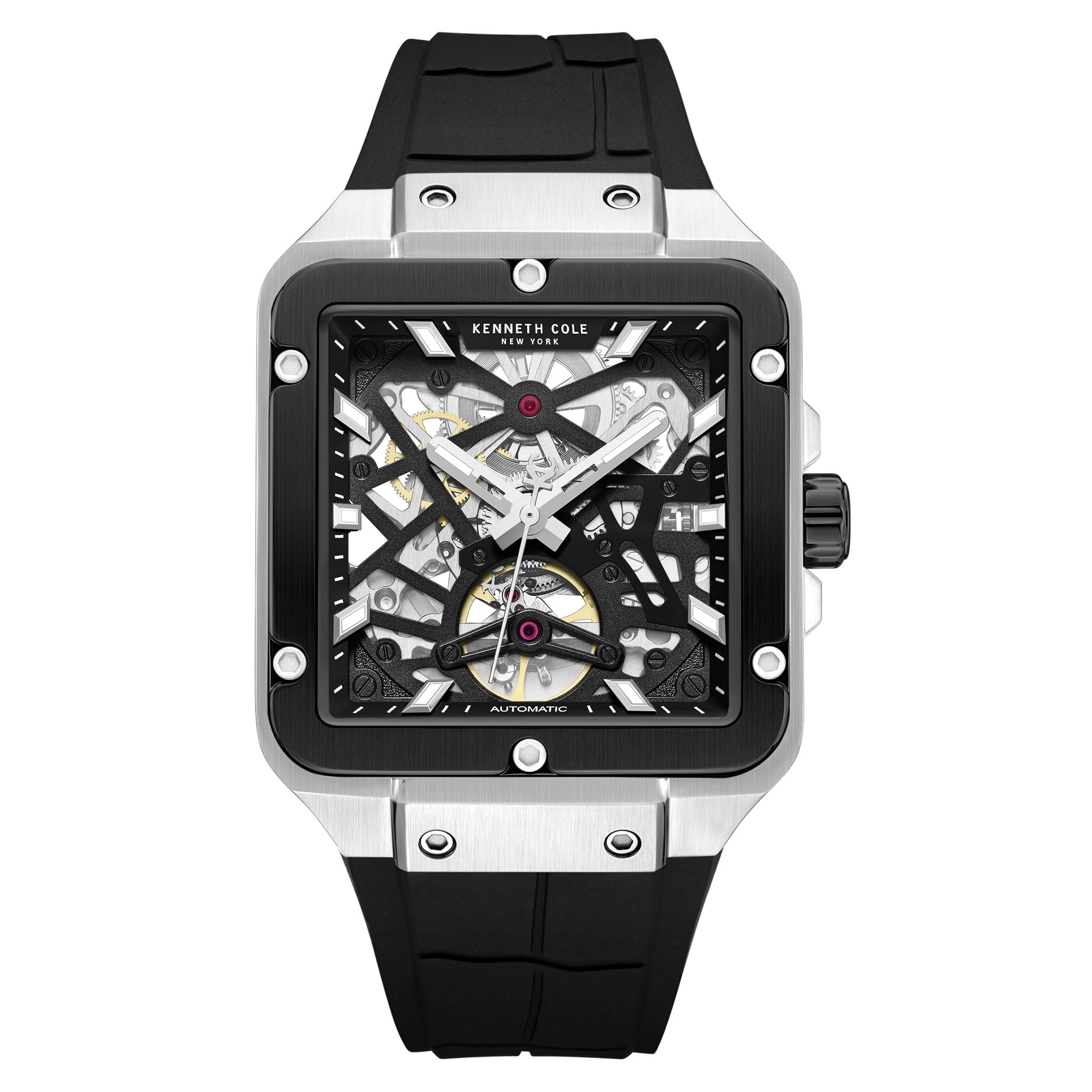 Kenneth Cole Stainless Steel Black Dial Silicon Automatic Men's Watch - KCWGZ0065401
