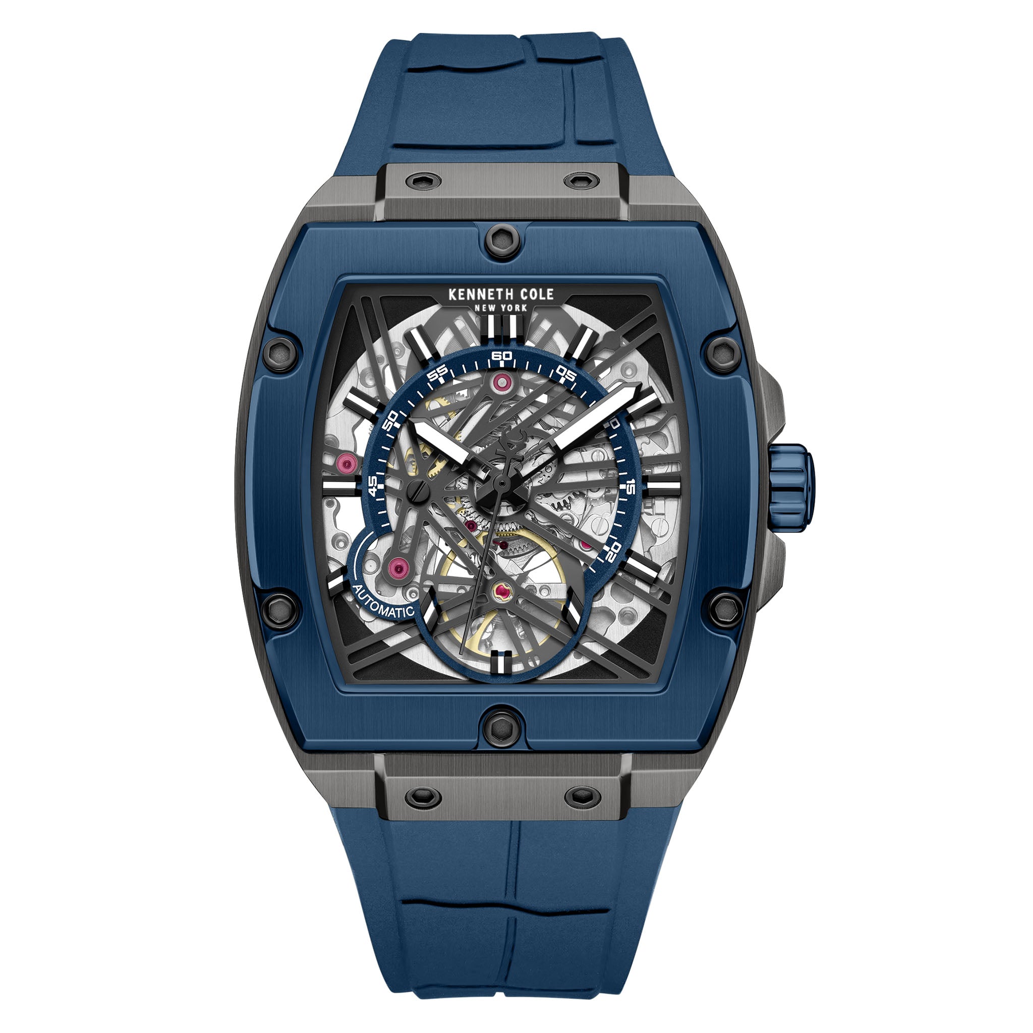 Kenneth Cole Stainless Steel Gun / Blue Dial Silicon Automatic Men's Watch - KCWGZ0067801