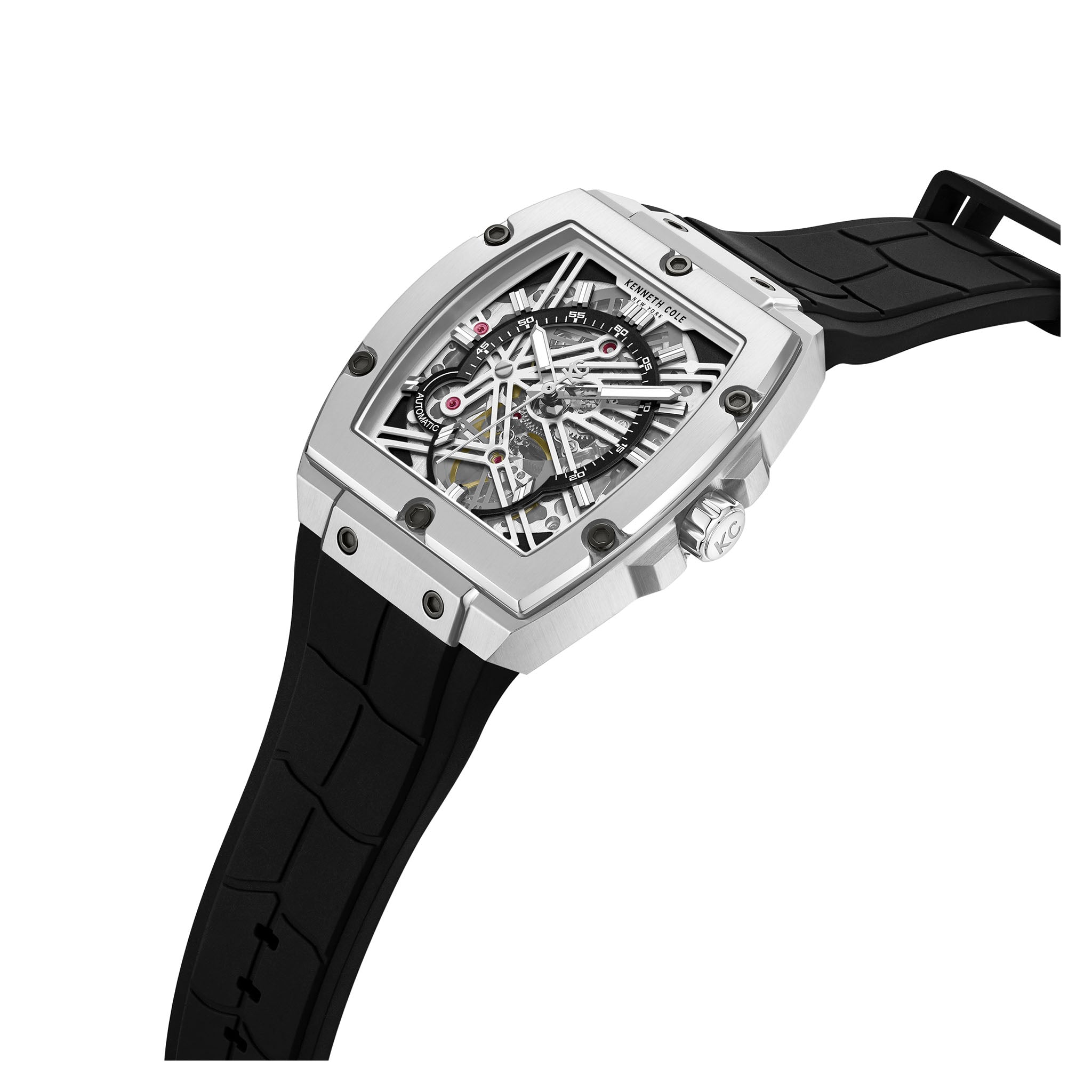 Kenneth Cole Black Silicone Silver Dial Automatic Men's Watch - KCWGZ0067803