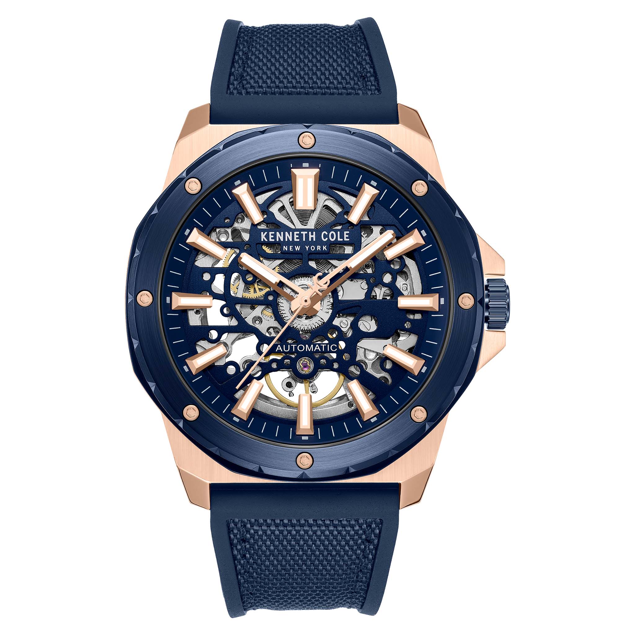 Kenneth Cole Stainless Steel Blue Dial Silicon + Nylon Automatic Men's Watch - KCWGZ0076702