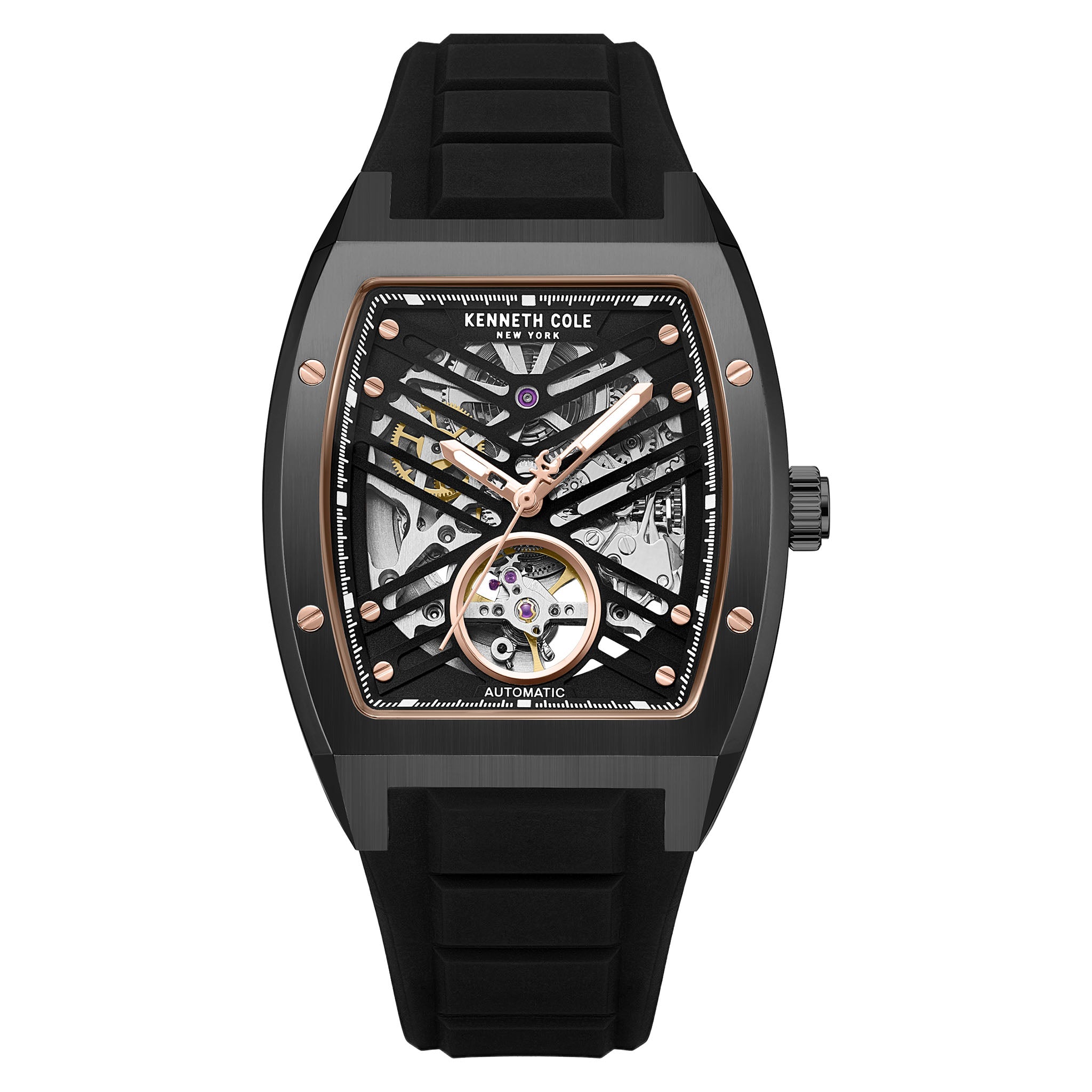 Kenneth Cole Stainless Steel Black Dial Silicon Automatic Men's Watch - KCWGZ0077303
