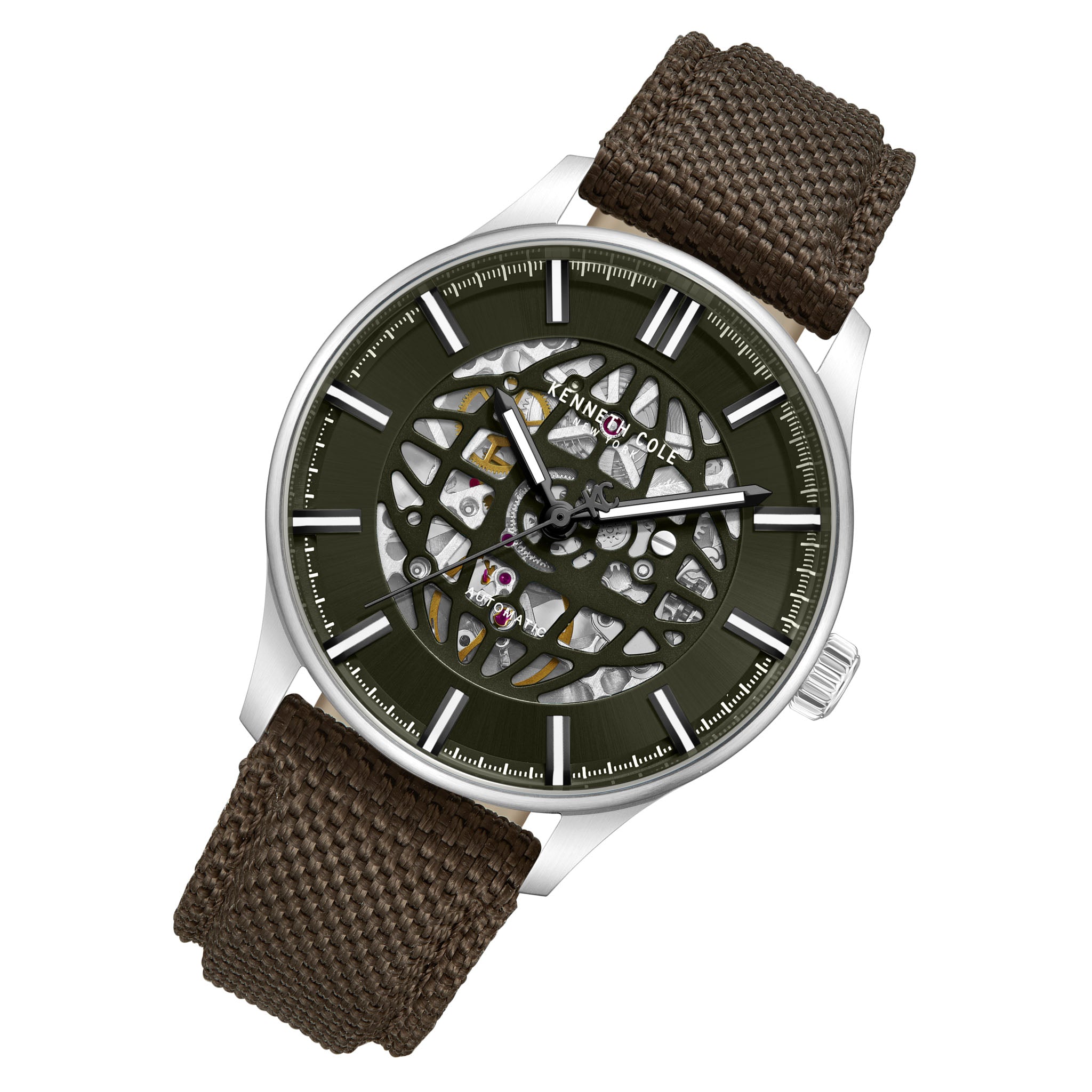 Kenneth Cole Brown Leather Green Dial Automatic Men's Watch - KCWGZ0089001