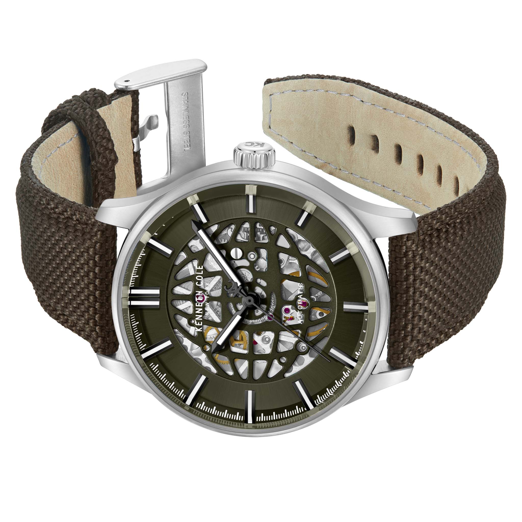 Kenneth Cole Brown Leather Green Dial Automatic Men's Watch - KCWGZ0089001