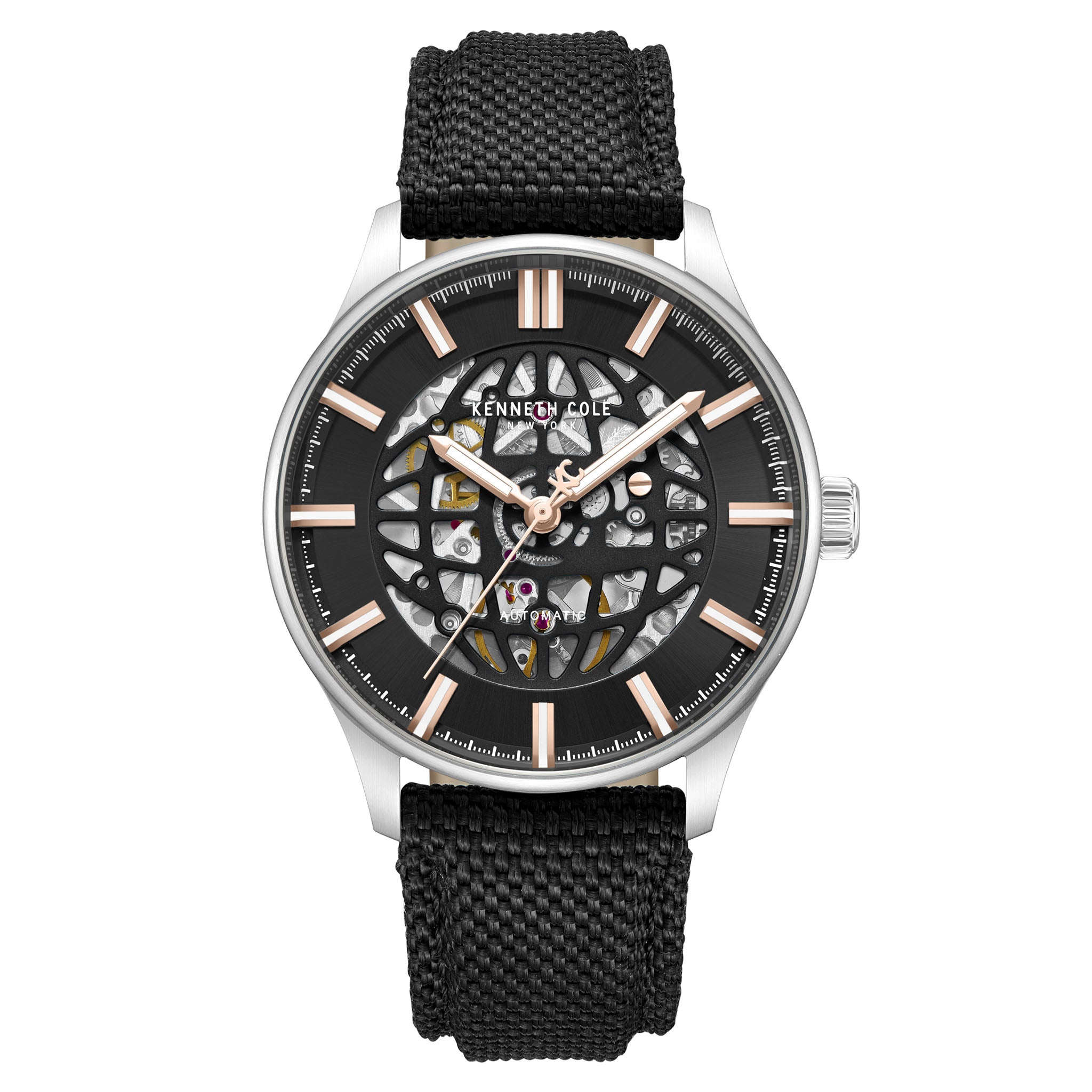 Kenneth Cole Stainless Steel Black Dial Leather Automatic Men's Watch - KCWGZ0089002