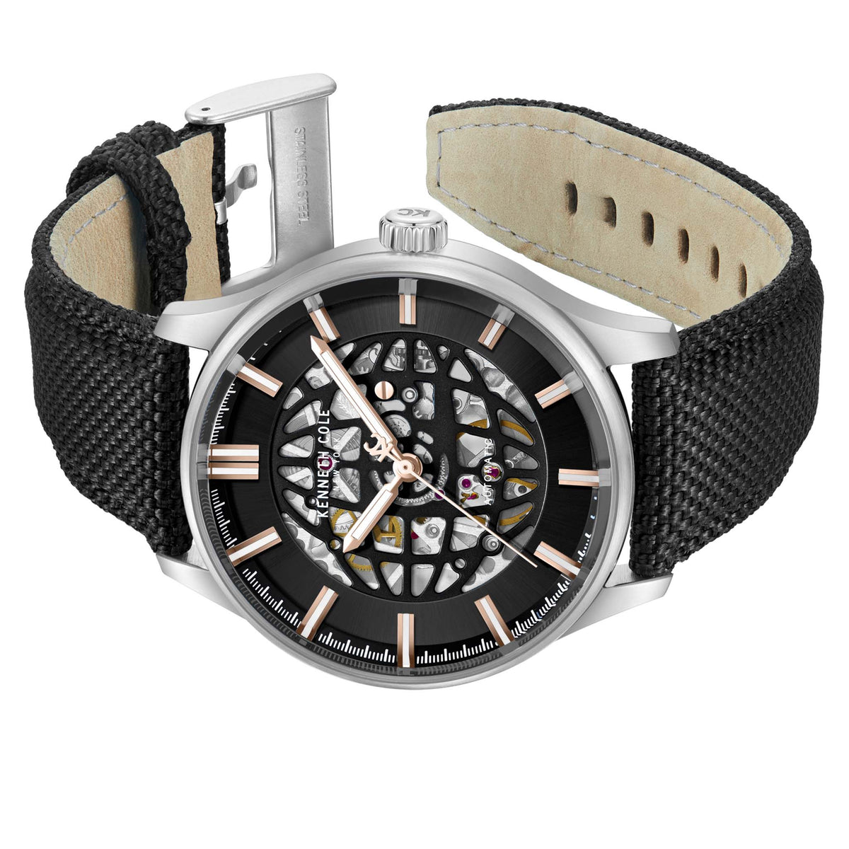 Kenneth Cole Leather Black Dial Automatic Men's Watch - KCWGZ0089002