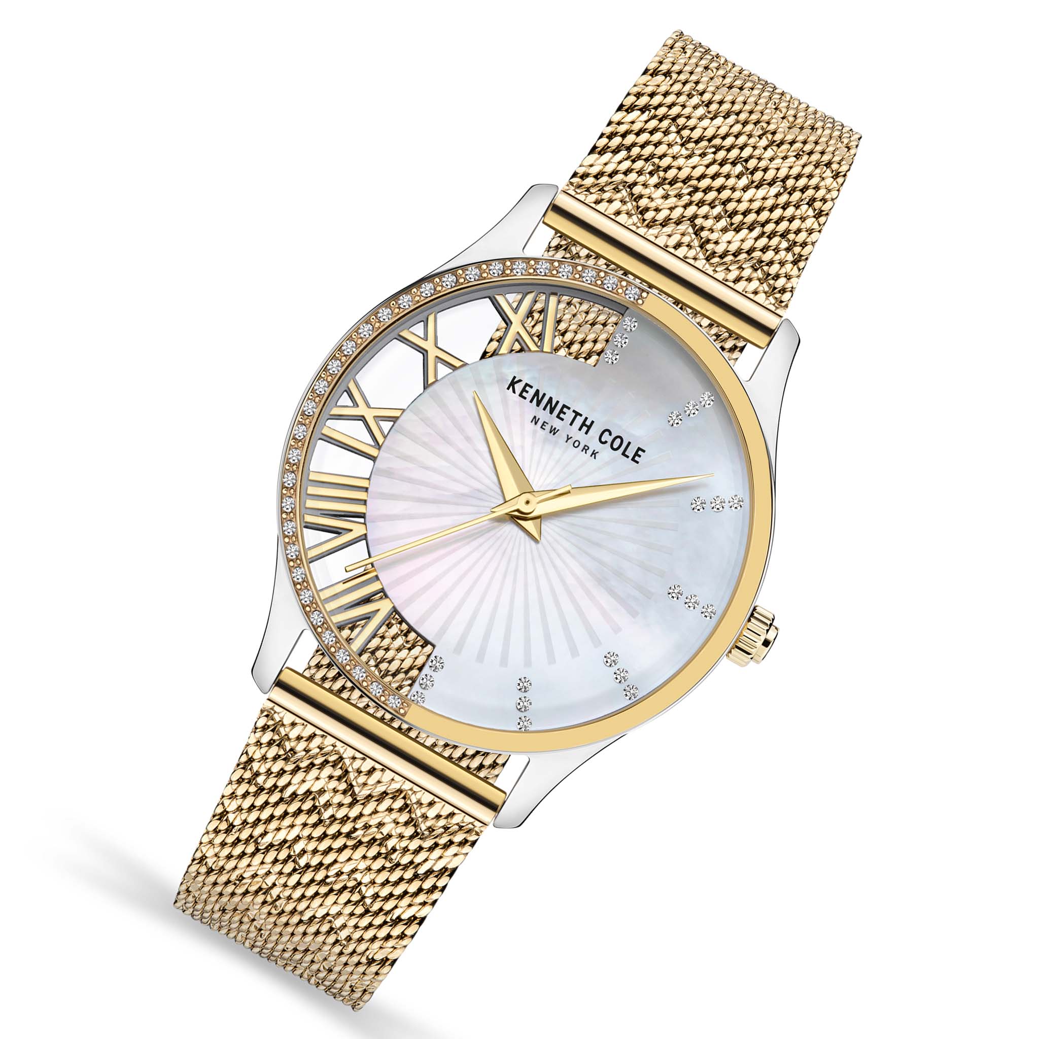 Kenneth Cole Gold Steel Mesh MOP Dial Women's Watch - KCWLG2126103