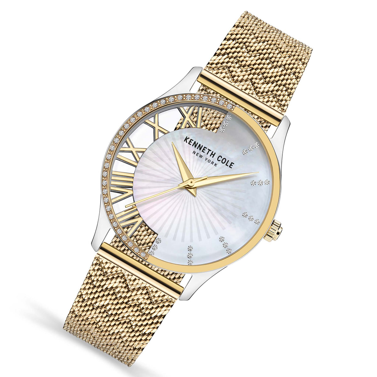 Kenneth Cole Gold Steel Mesh MOP Dial Women's Watch - KCWLG2126103