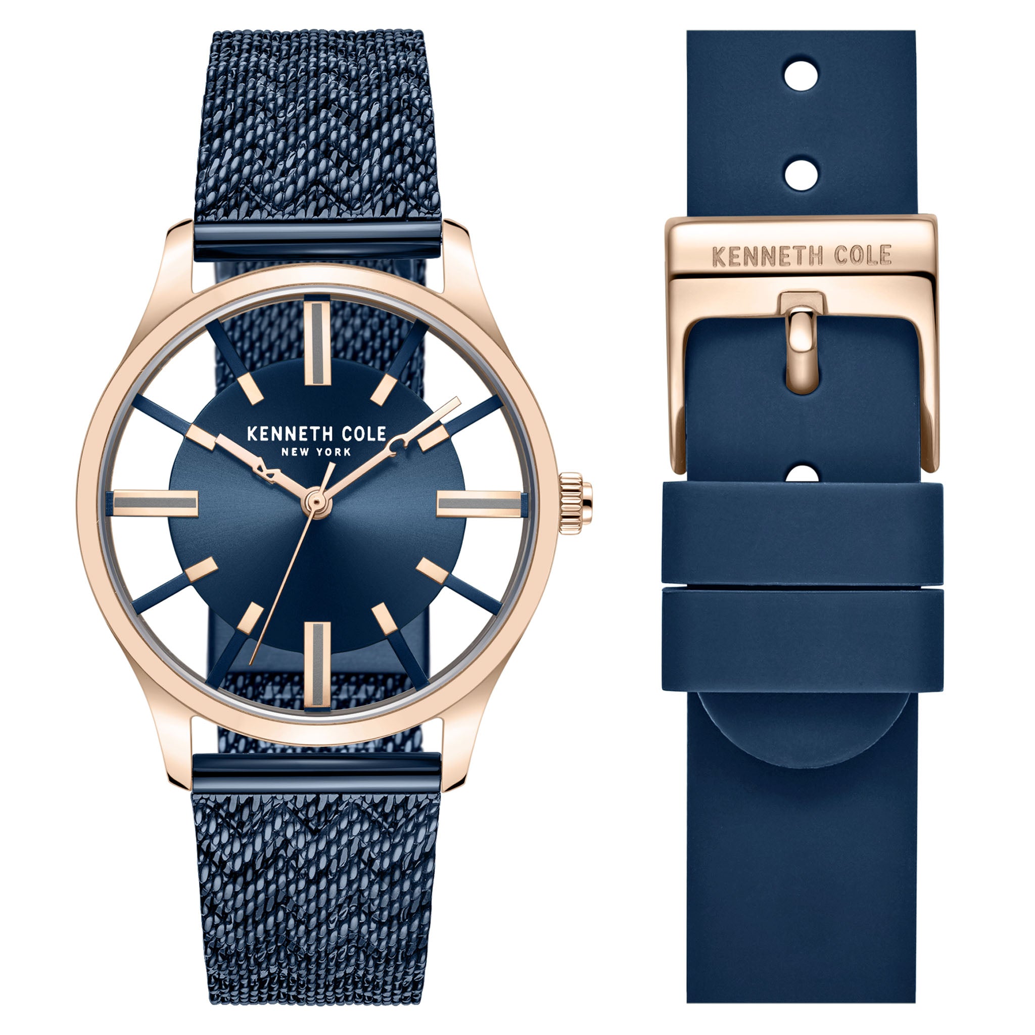 Kenneth Cole Stainless Steel Blue Dial Stainless Steel + Silicon Women's Watch - KCWLG2236903