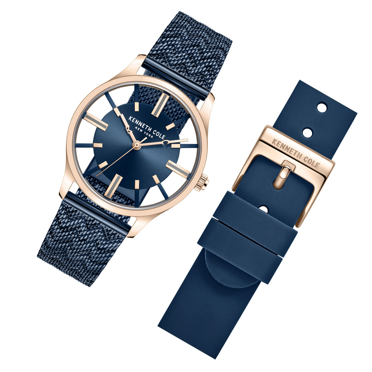 Kenneth Cole Blue Steel Mesh with Silicone Band Women's Gift Set Watch - KCWLG2236903