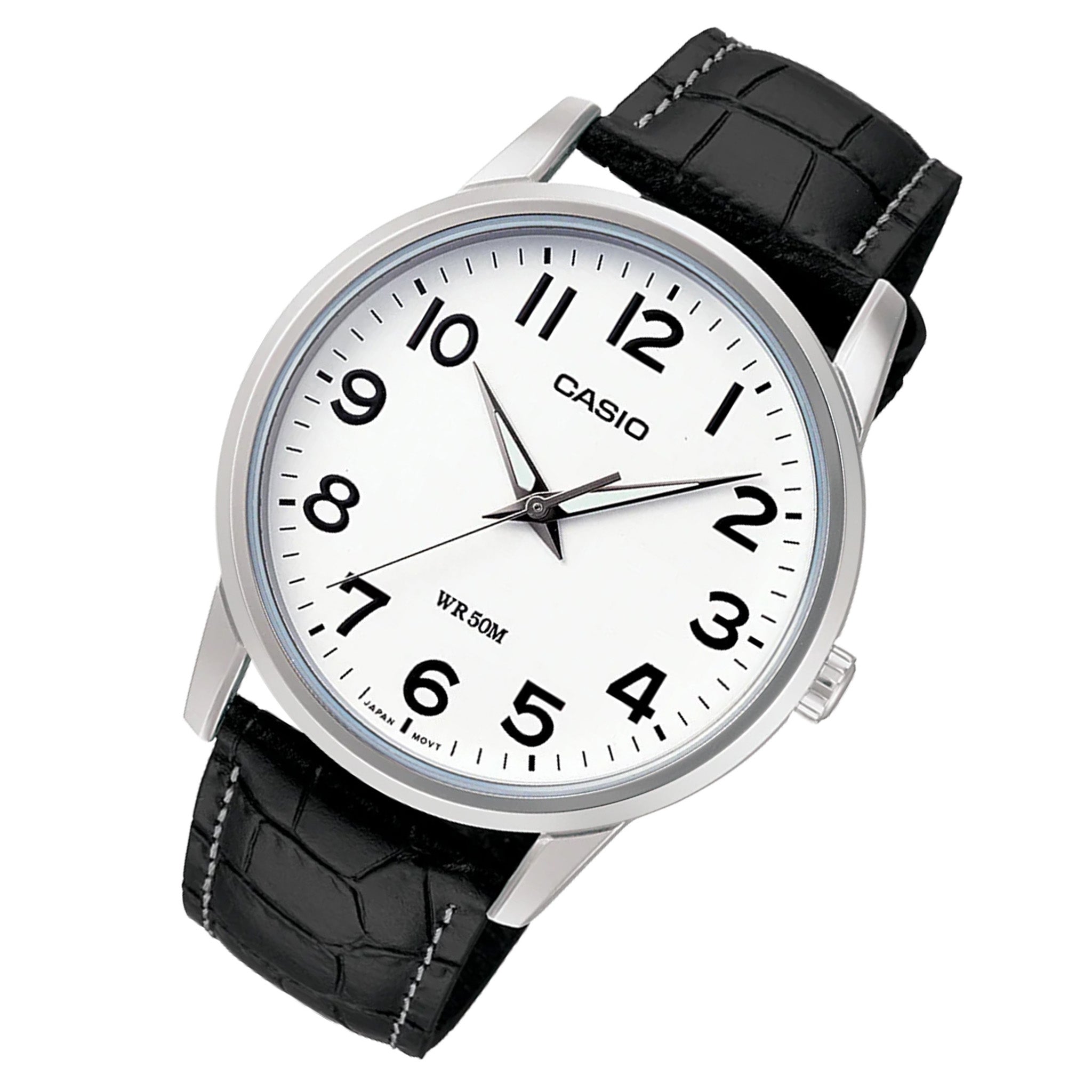 Casio Black Leather White Dial Men's Watch - LTP1303L-7B