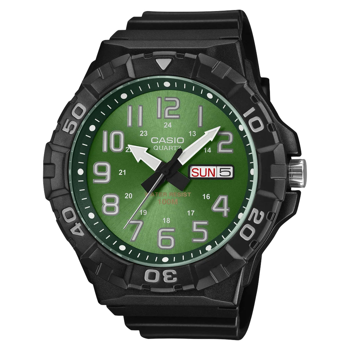 Casio Black Resin Green Dial Men's Watch - MRW210H-3B