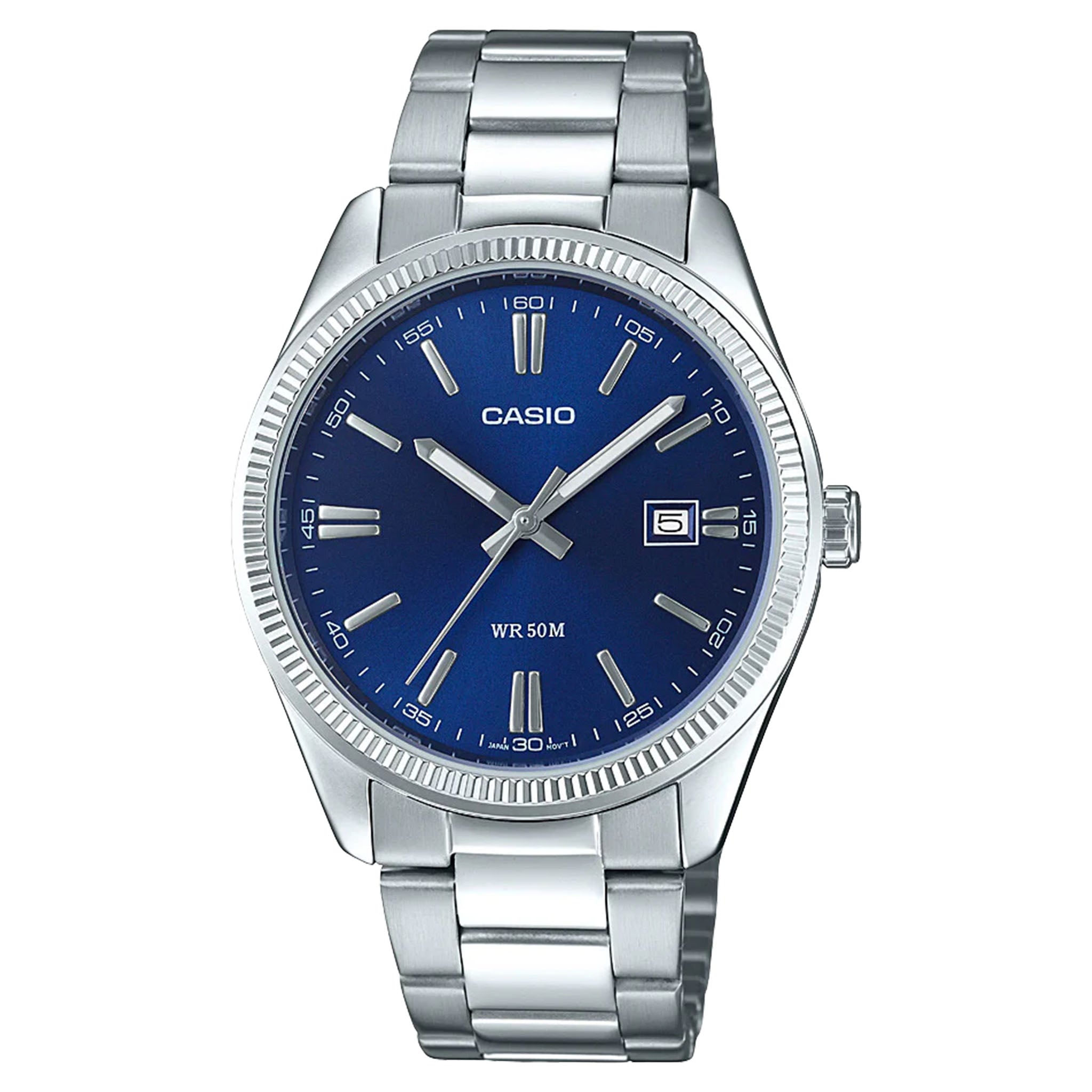 Casio Silver-Tone Steel Navy Blue Dial Unisex Watch - MTP1302PD-2A