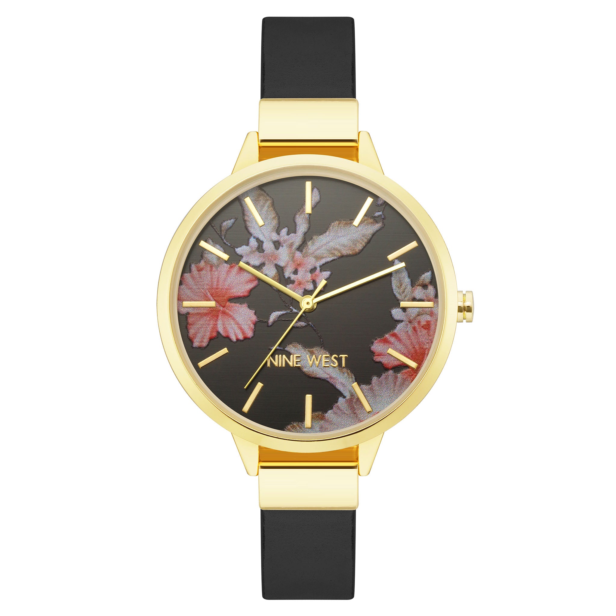 Nine West Black Leather Women's Watch - NW2044FLBK