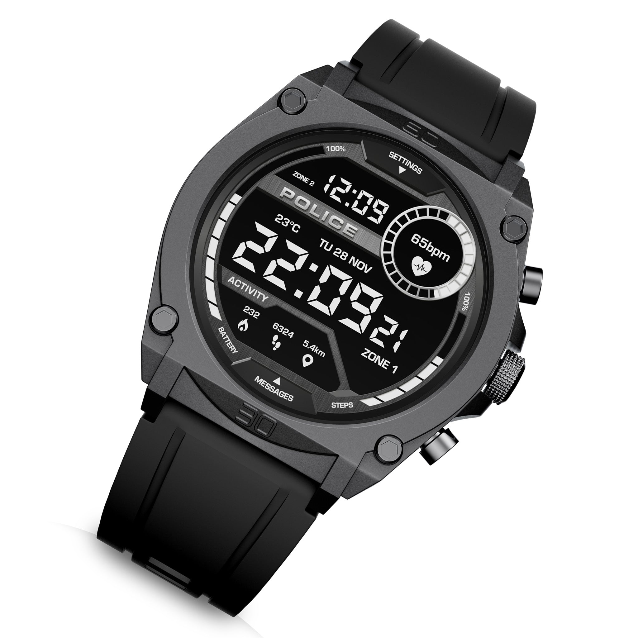 Police Silicone Black Dial Men's Smart Watch - PEIUN0000102