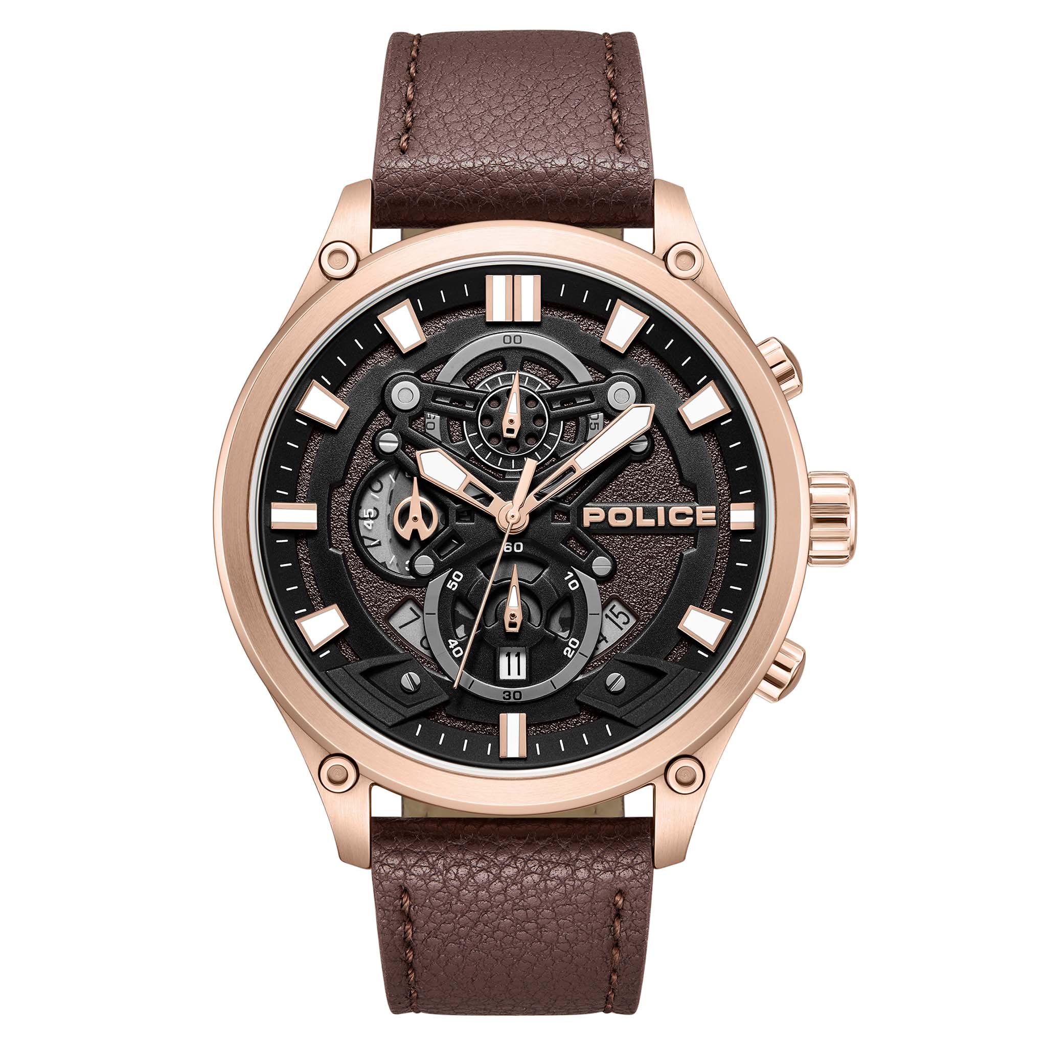 Police Brown Leather Black Dial Chronograph Men's Watch - PEWGC0054204