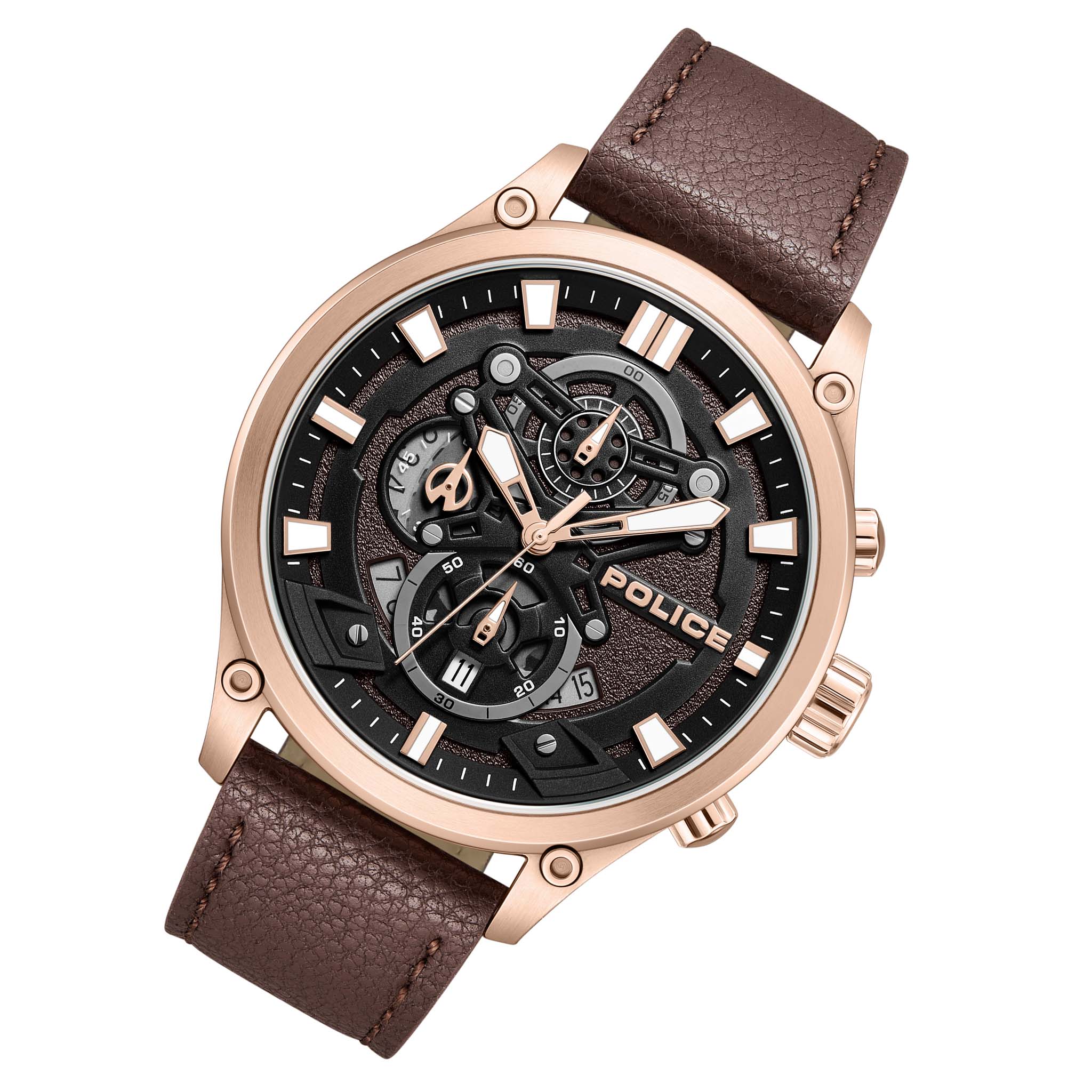 Police Brown Leather Black Dial Chronograph Men's Watch - PEWGC0054204