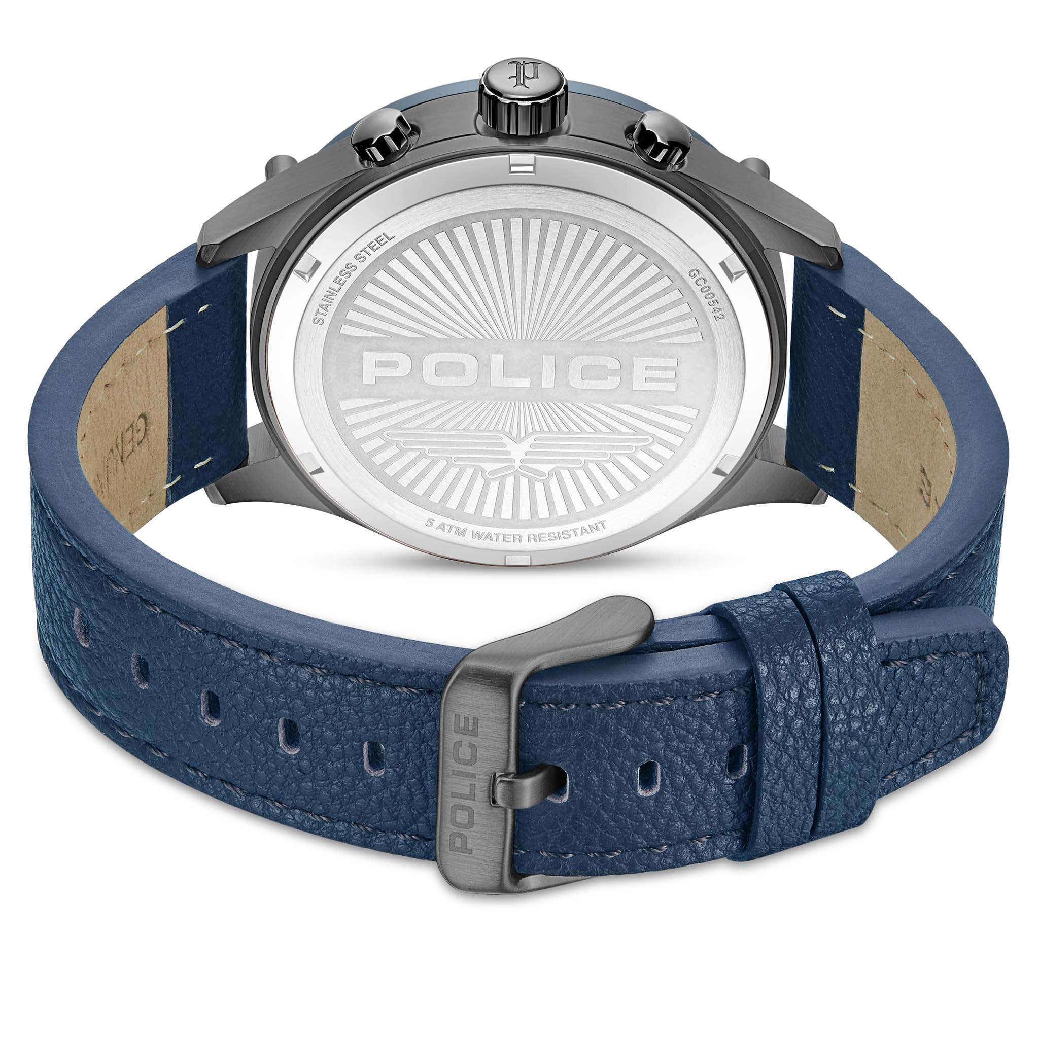 Police Leather Blue Dial Chronograph Men's Watch - PEWGC0054206