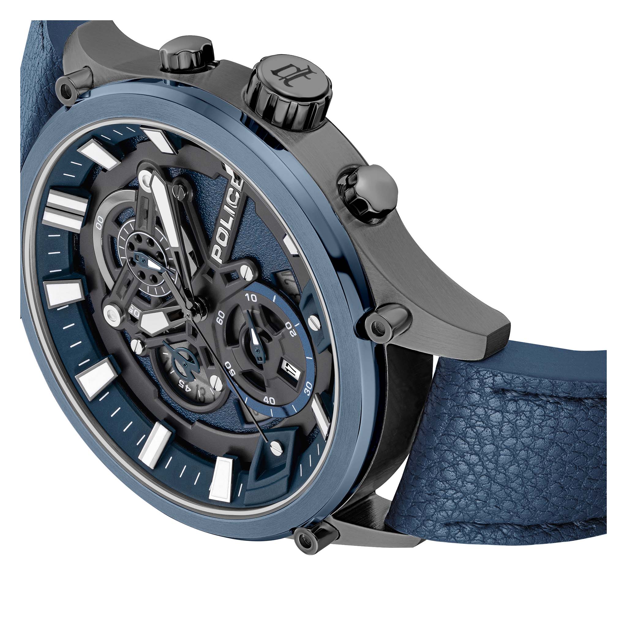 Police Leather Blue Dial Chronograph Men's Watch - PEWGC0054206