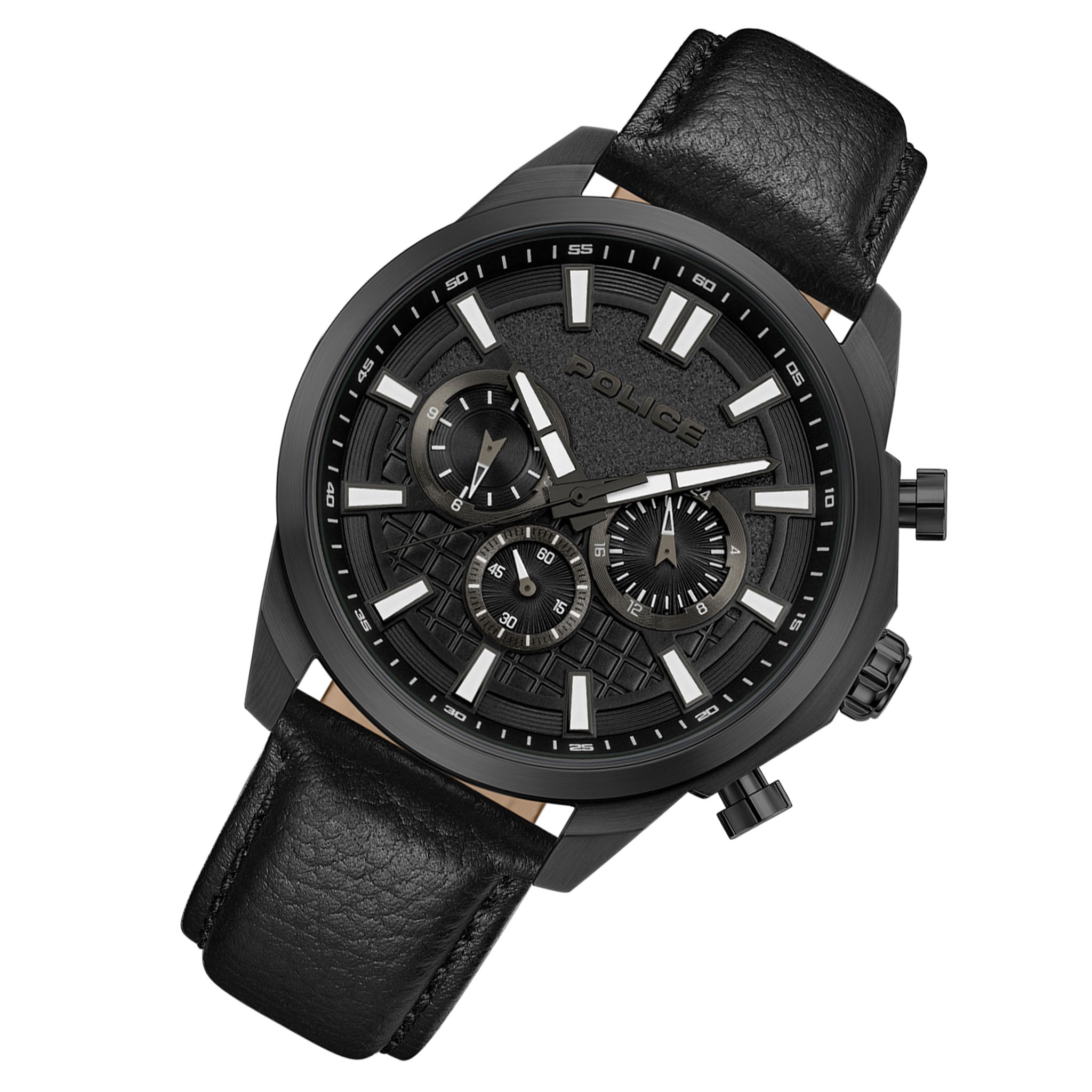 Police Leather Black Dial Multi-function Men's Watch - PEWGF0021005M