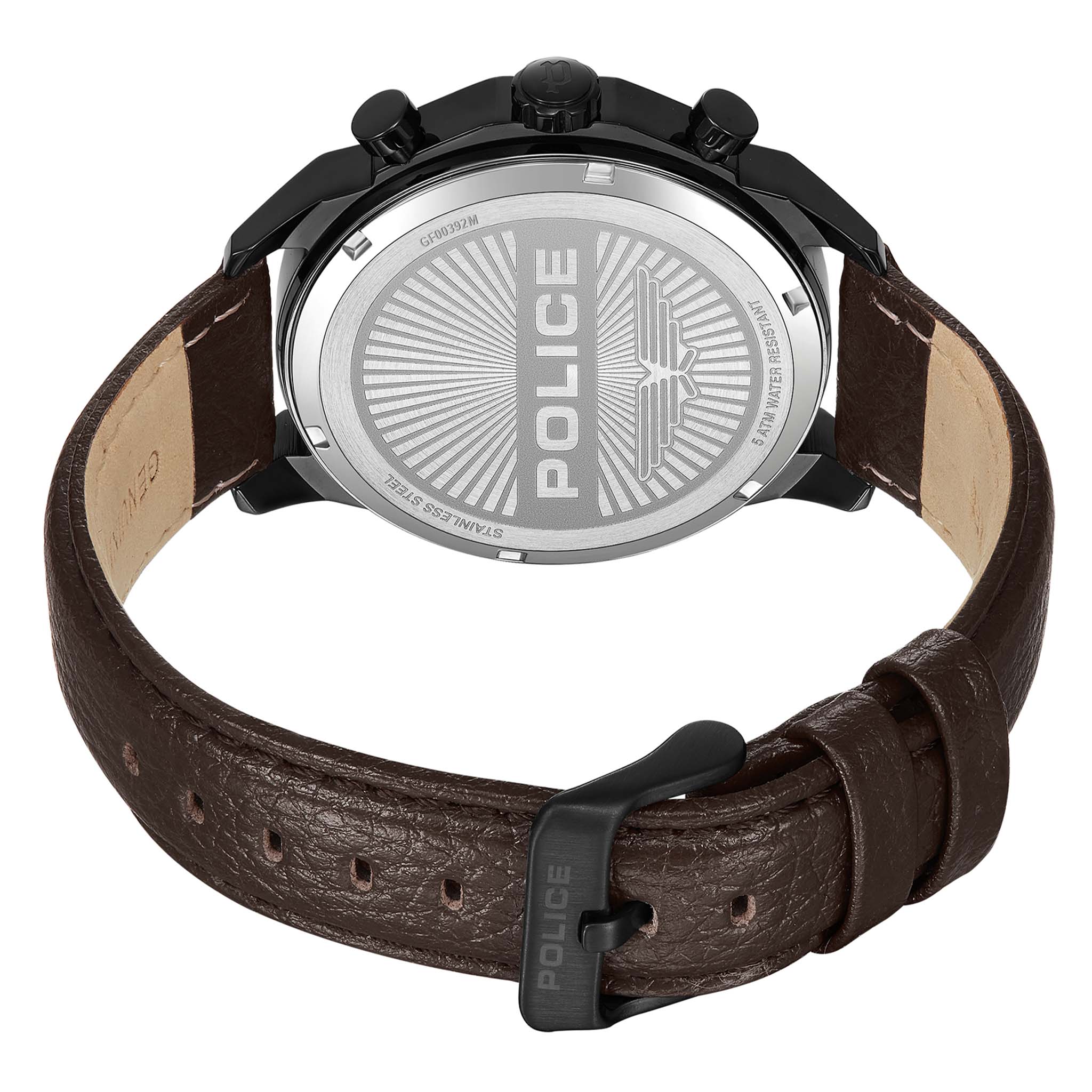 Police Brown Leather Cool Grey Dial Multi-function Men's Watch - PEWGF0039203M