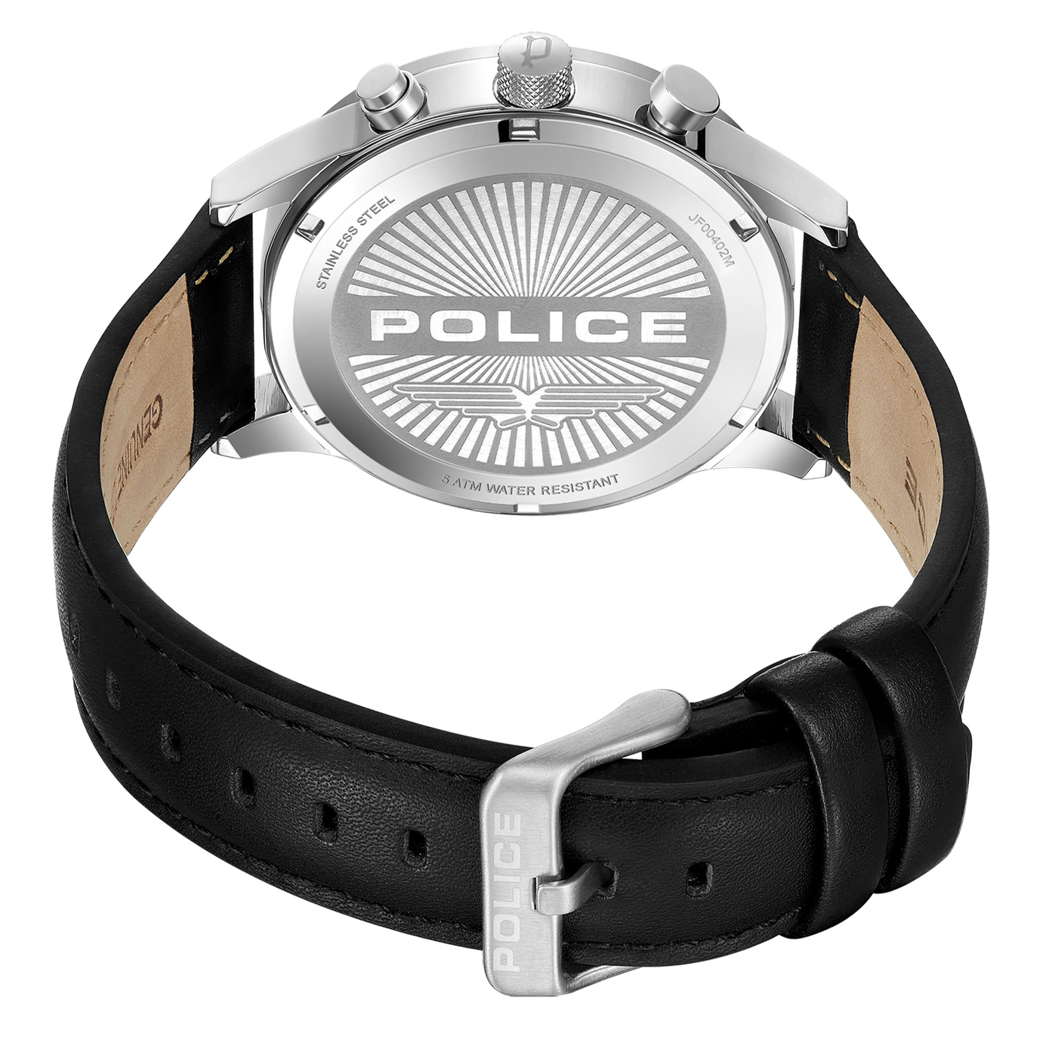 Police Black Leather Green Dial Multi-function Men's Watch - PEWGF0040201