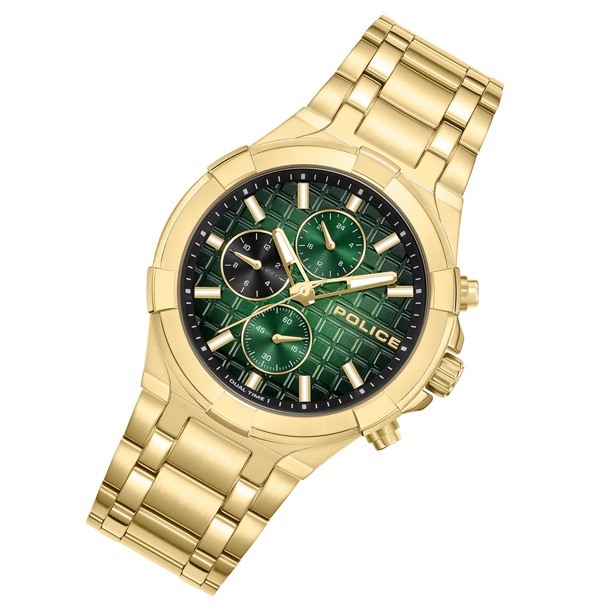Police Gold Steel Green Gradient Dial Multi-function Men's Watch - PEWGK0082003