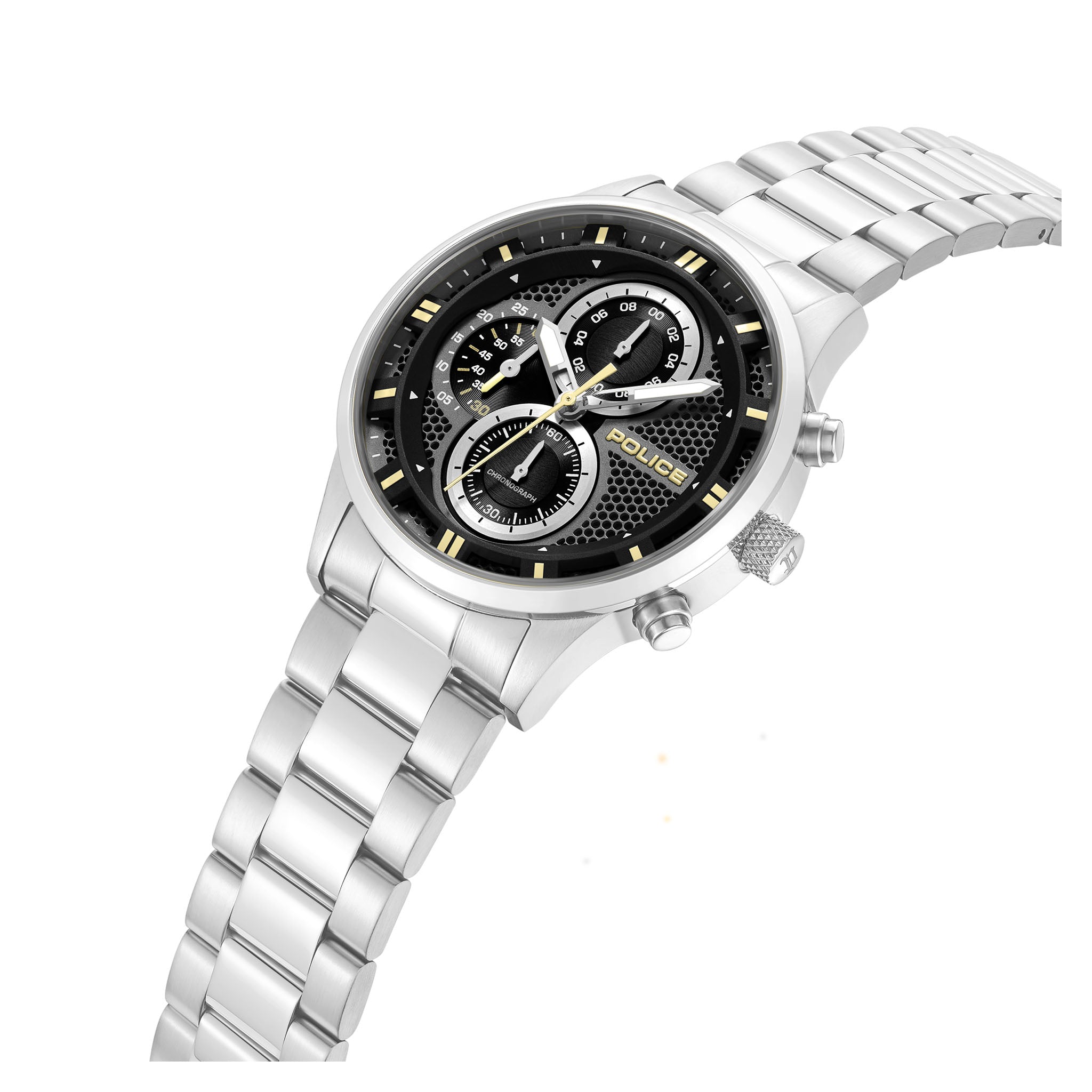 Police Silver Steel Black Dial Chronograph Men's Watch - PEWGK0092501