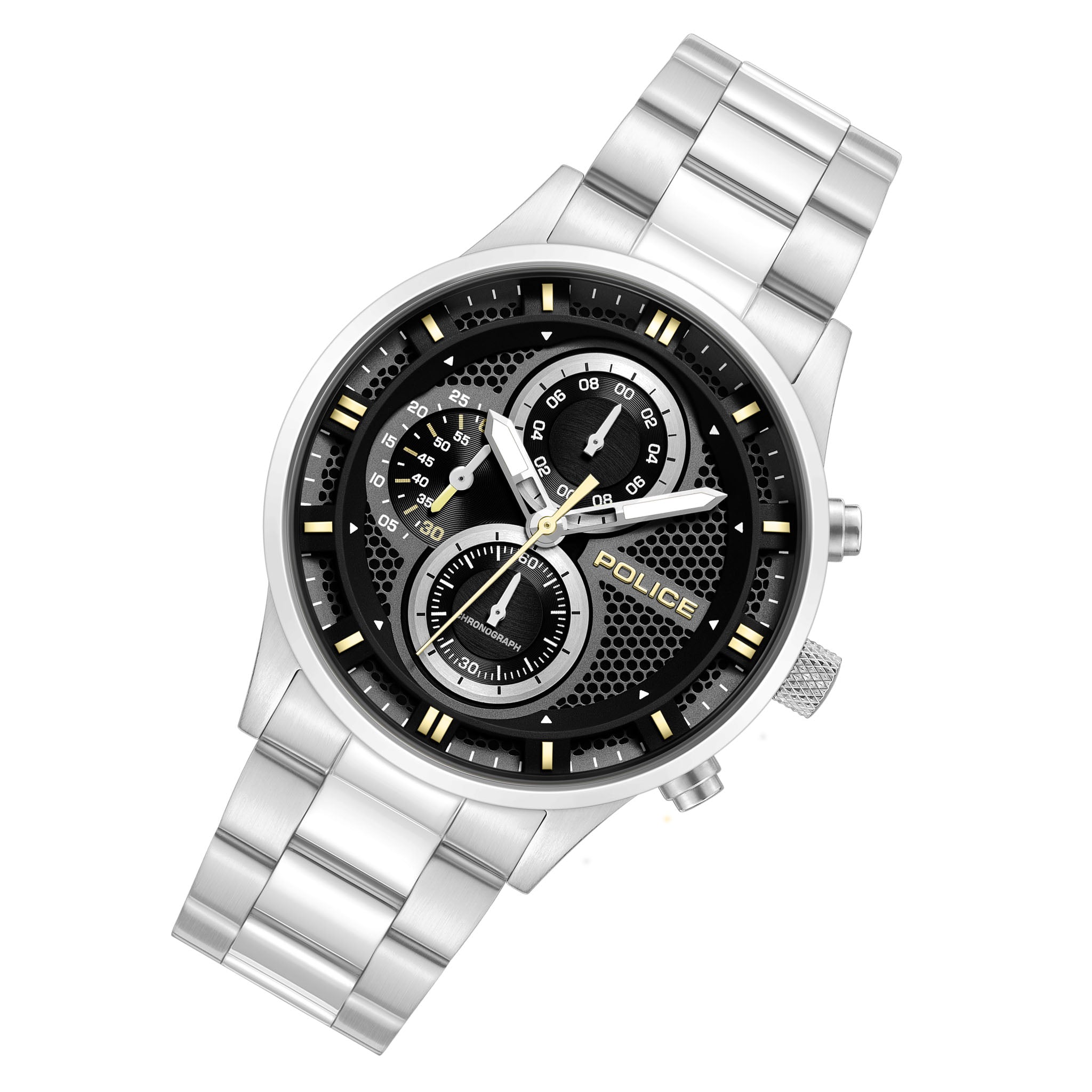 Police Silver Steel Black Dial Chronograph Men's Watch - PEWGK0092501