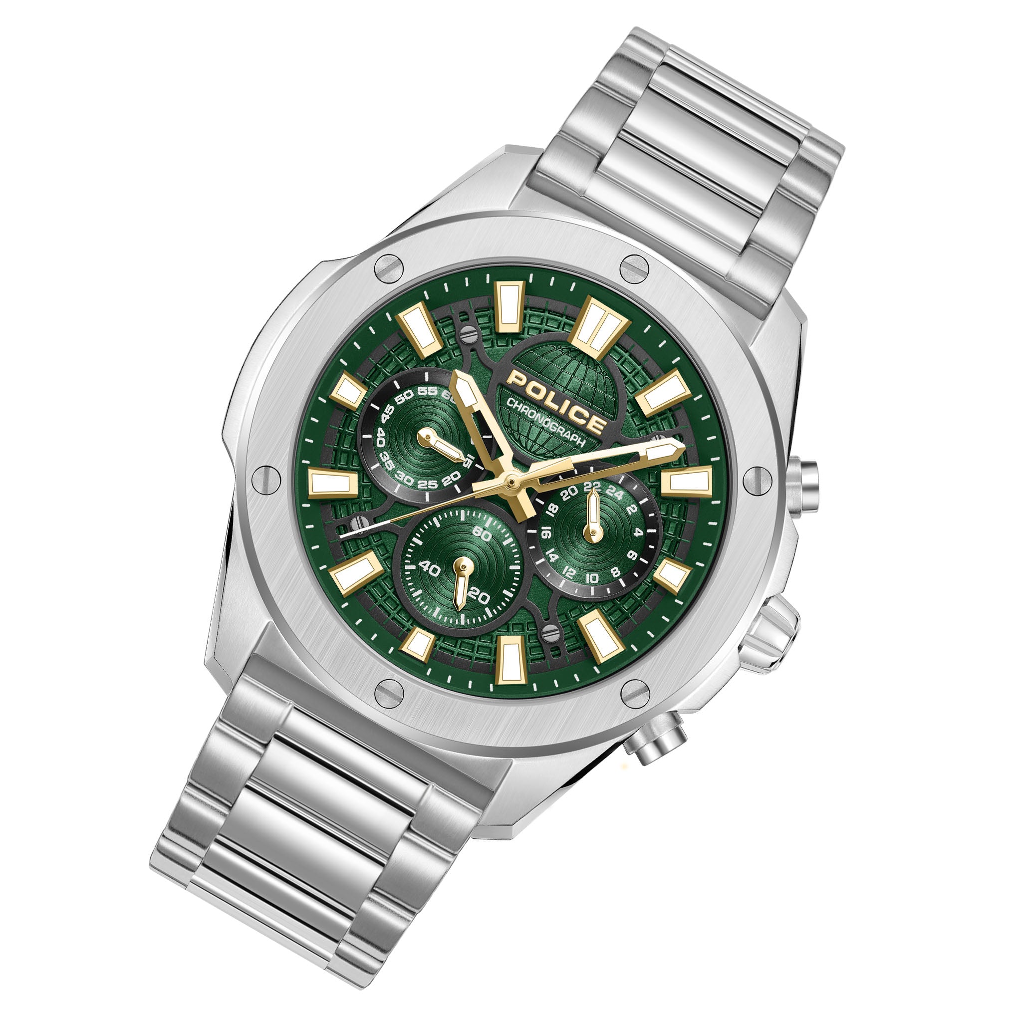 Police Silver Steel Green Dial Men's Watch - PEWGK0093101