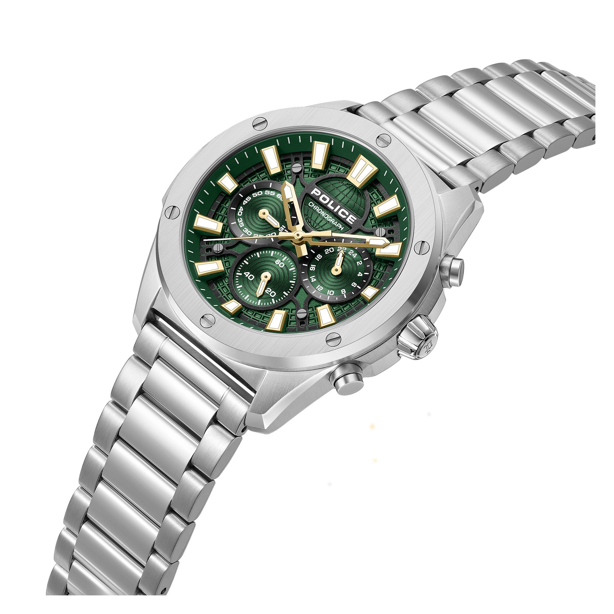 Police Silver Steel Green Dial Men's Watch - PEWGK0093101