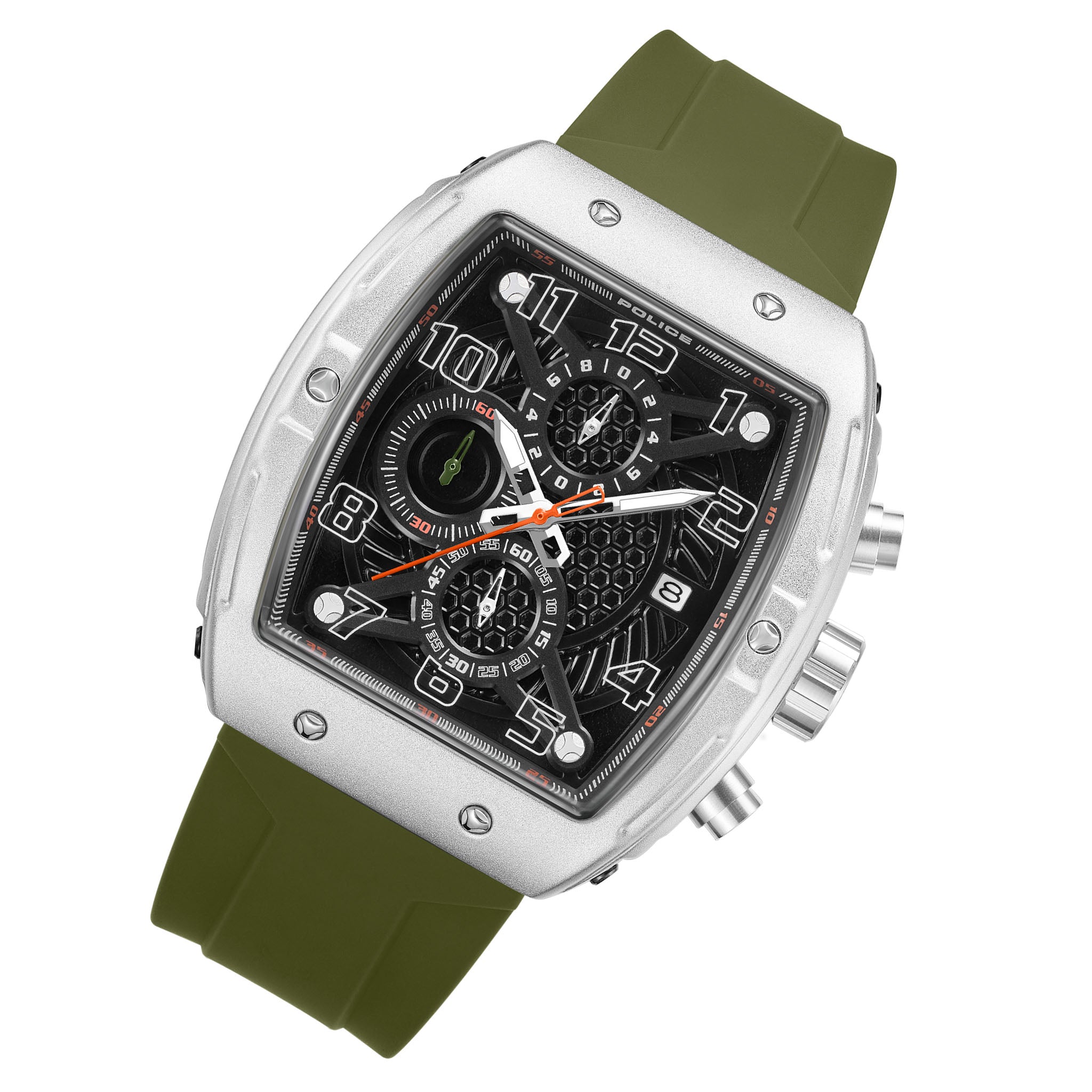 Police Green Silicone Black Dial Chronograph Men's Watch - PEWGO0063104